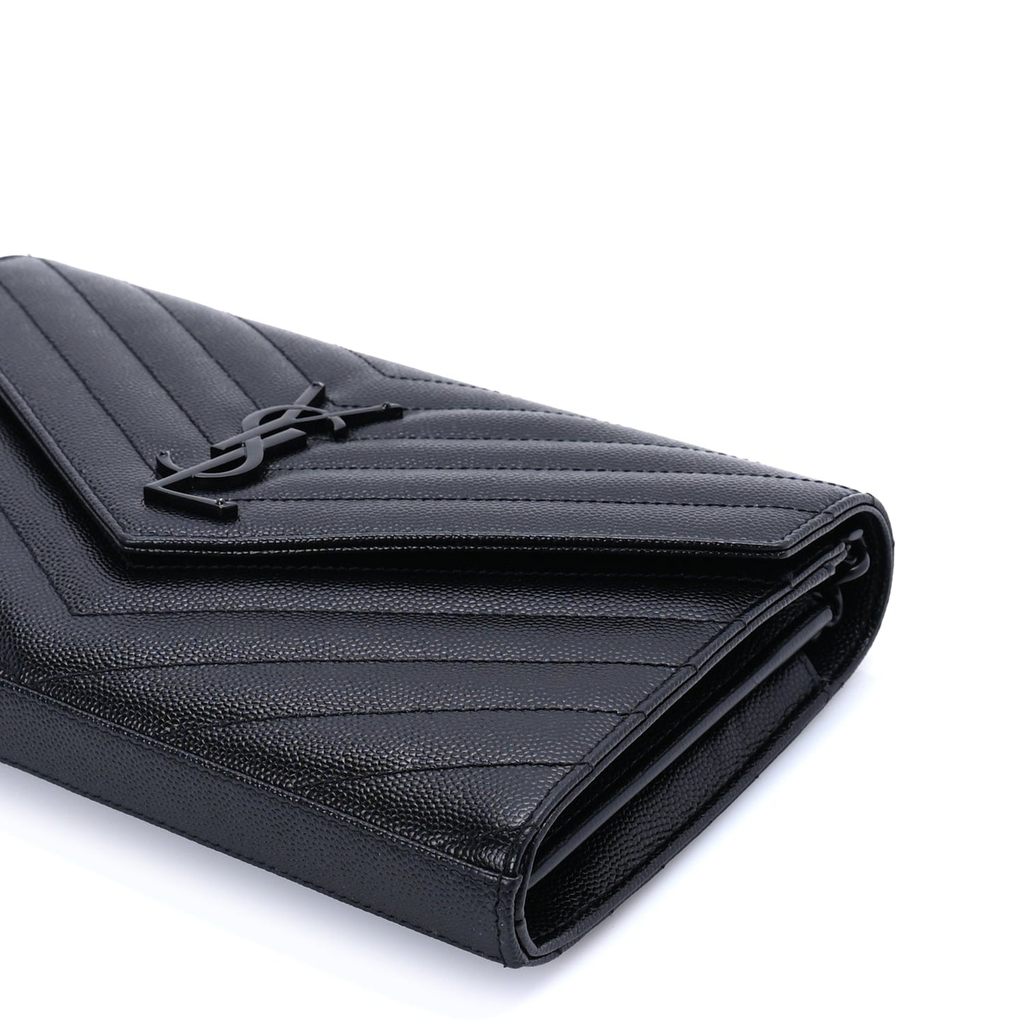 Saint Laurent Grain De Poudre Matelasse Chevron Monogram Monochrome Chain Wallet Black