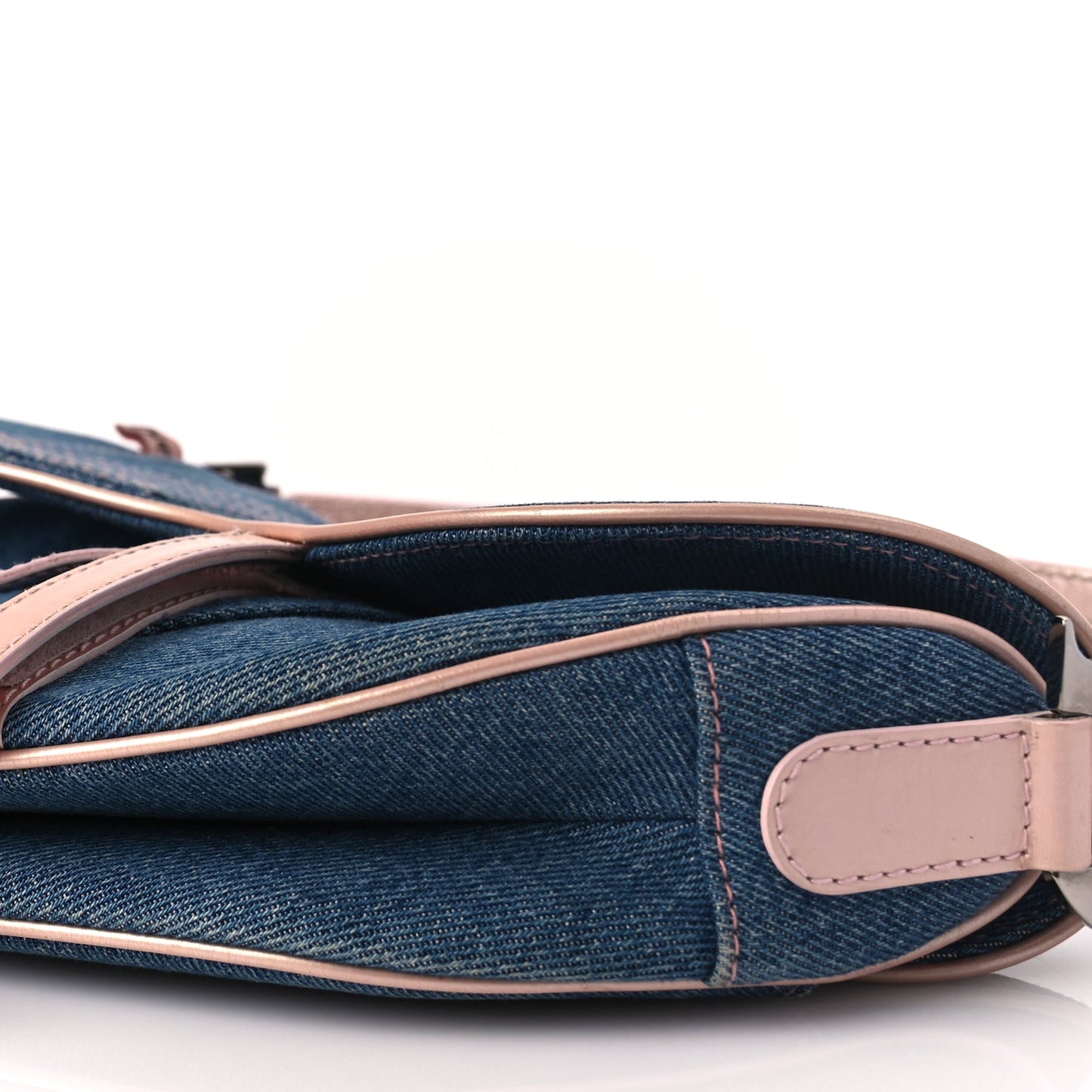 Christian Dior Patent Denim Jeans Saddle Bag Blue Pink