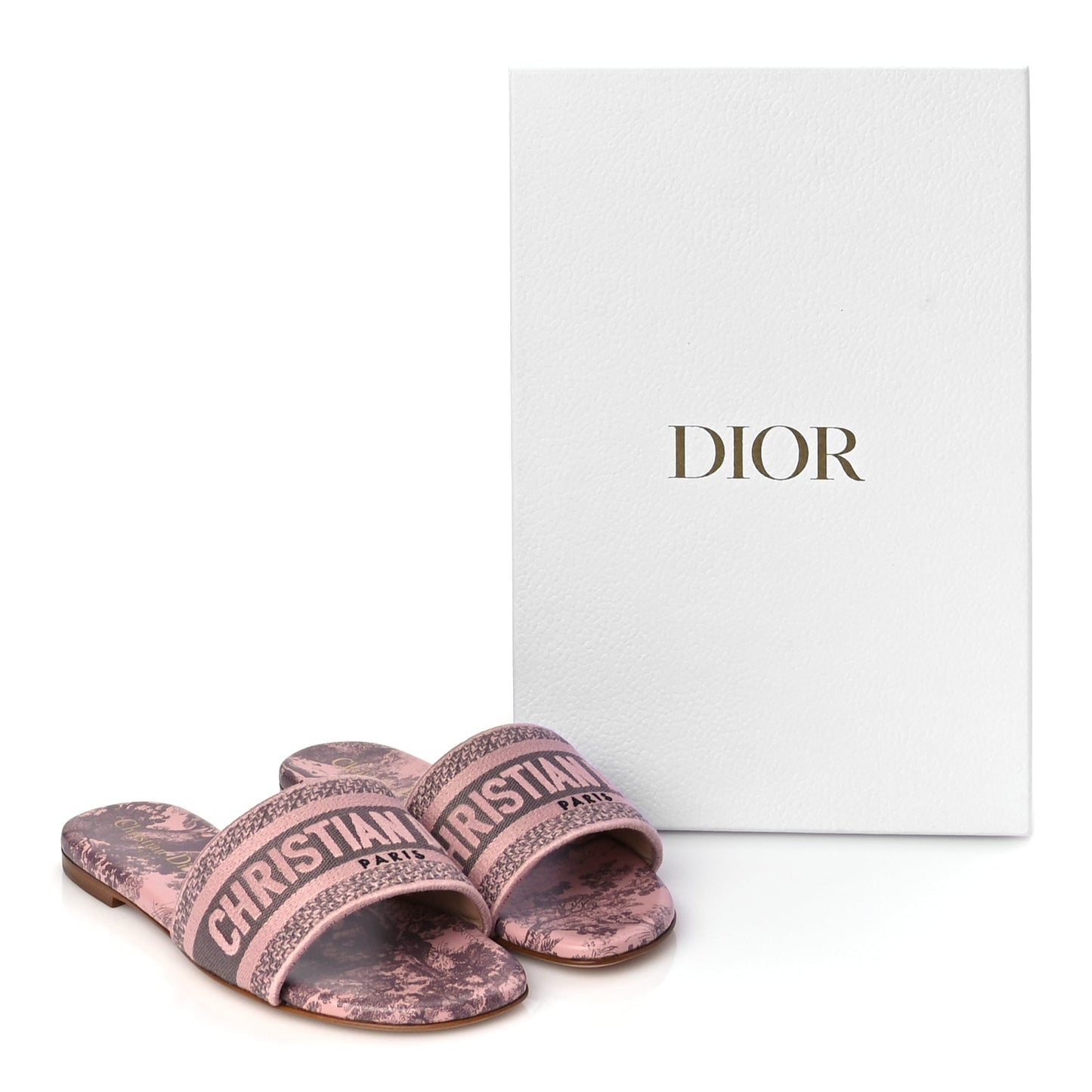 Christian Dior Canvas Toile De Jouy Embroidered Dway Flat Slide Sandals 35.5 Chateau Rose