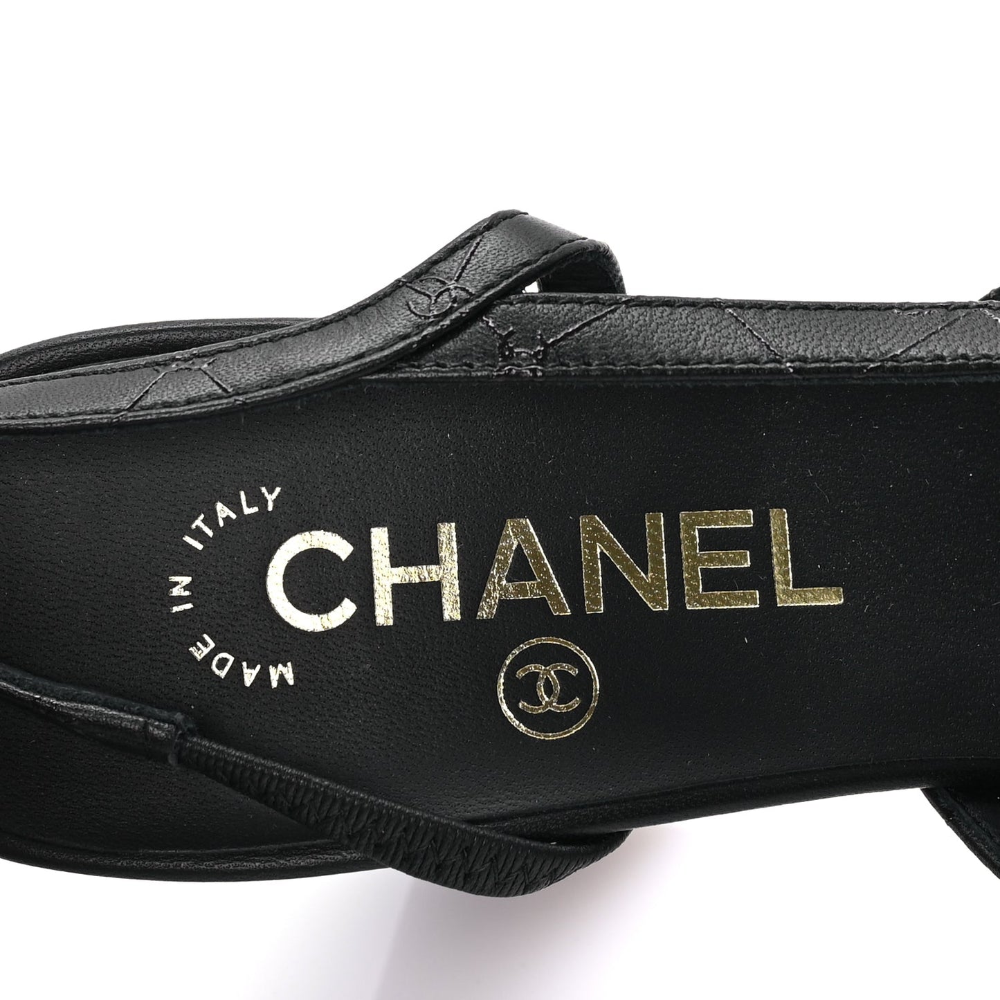 Chanel Lambskin Patent Calfskin Quilted Cap Toe Coco CC Slingback Pumps 37.5 Black