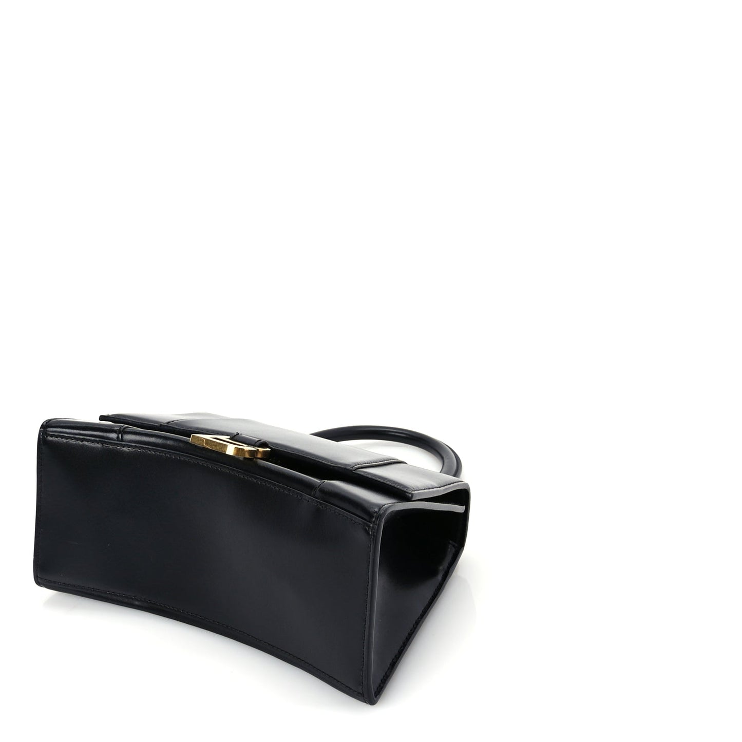 Balenciaga Shiny Box Calfskin Small Hourglass Top Handle Bag Black