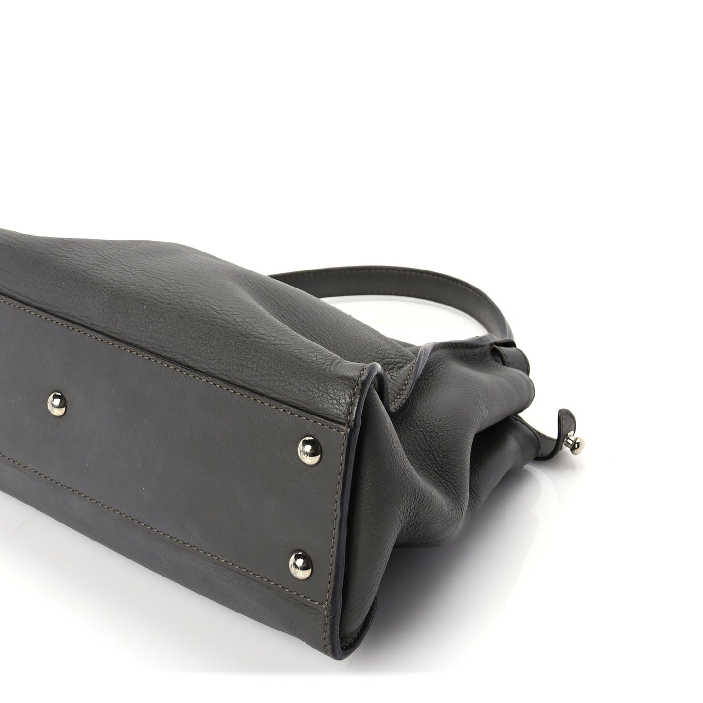 Fendi Vitello Seta Shiny Nappa Medium Peekaboo Iconic Satchel Carbone Grigio Polvere
