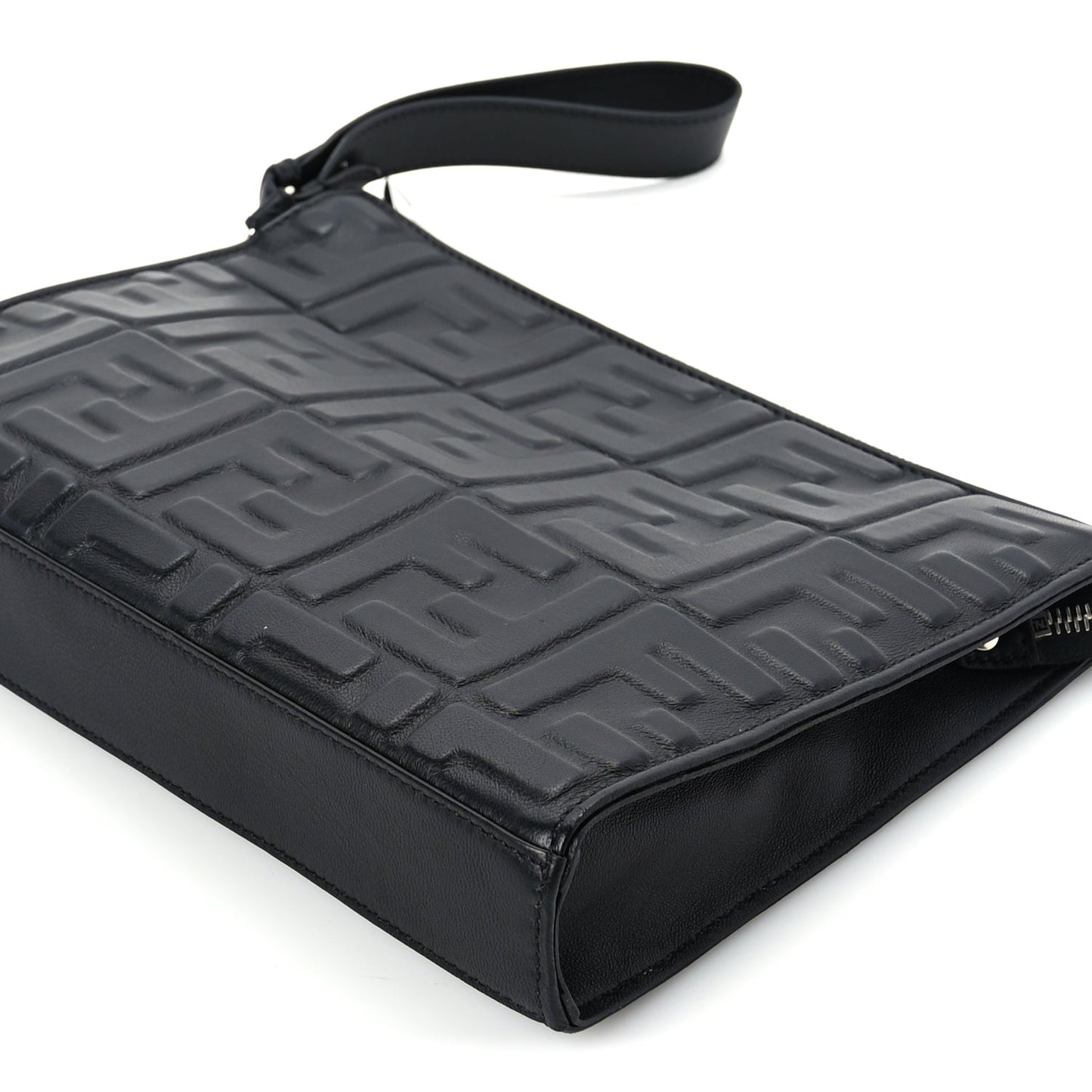 Fendi Vitello Grace FF 1974 Embossed Flat Pouch Black