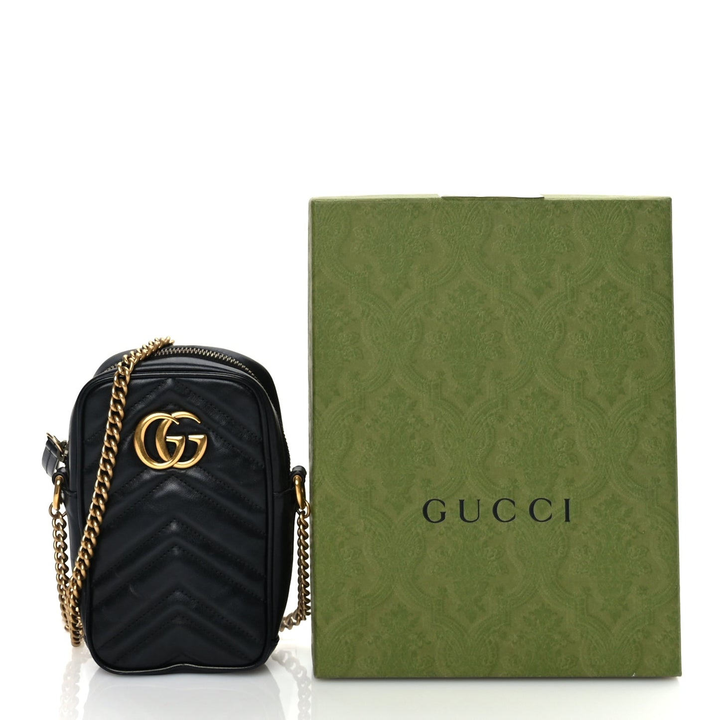Gucci Calfskin Matelasse Mini GG Marmont Crossbody Bag Black