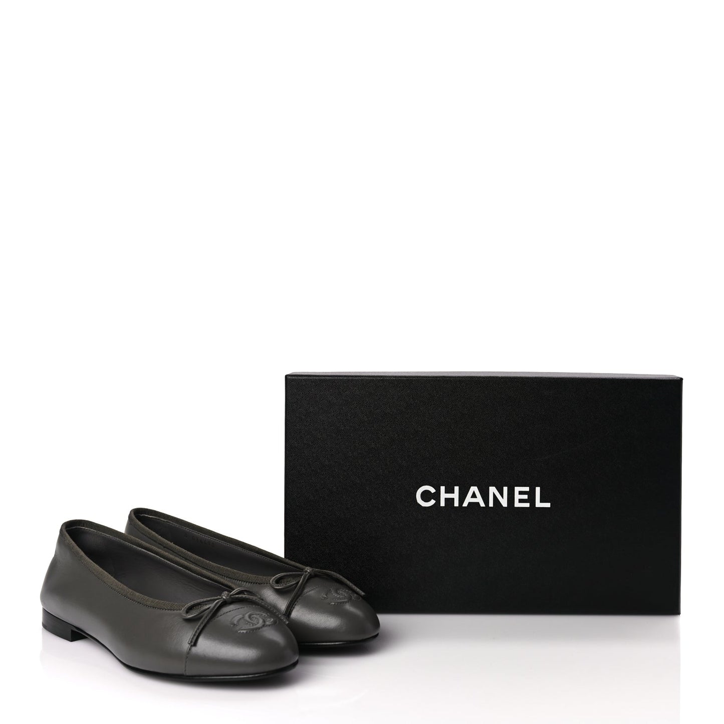 Chanel Lambskin Cap Toe CC Ballerina Flats 37 Dark Grey