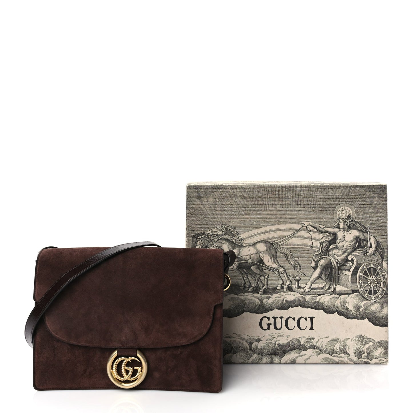 Gucci Suede Medium Torchon GG Ring Shoulder Bag Reflex Brown