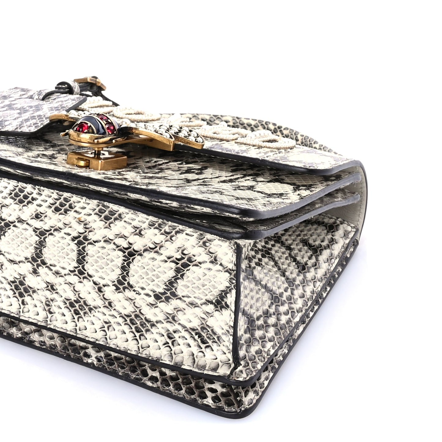 Gucci Snakeskin Sylvie Web Small Queen Margaret Top Handle Bag Roccia Natural