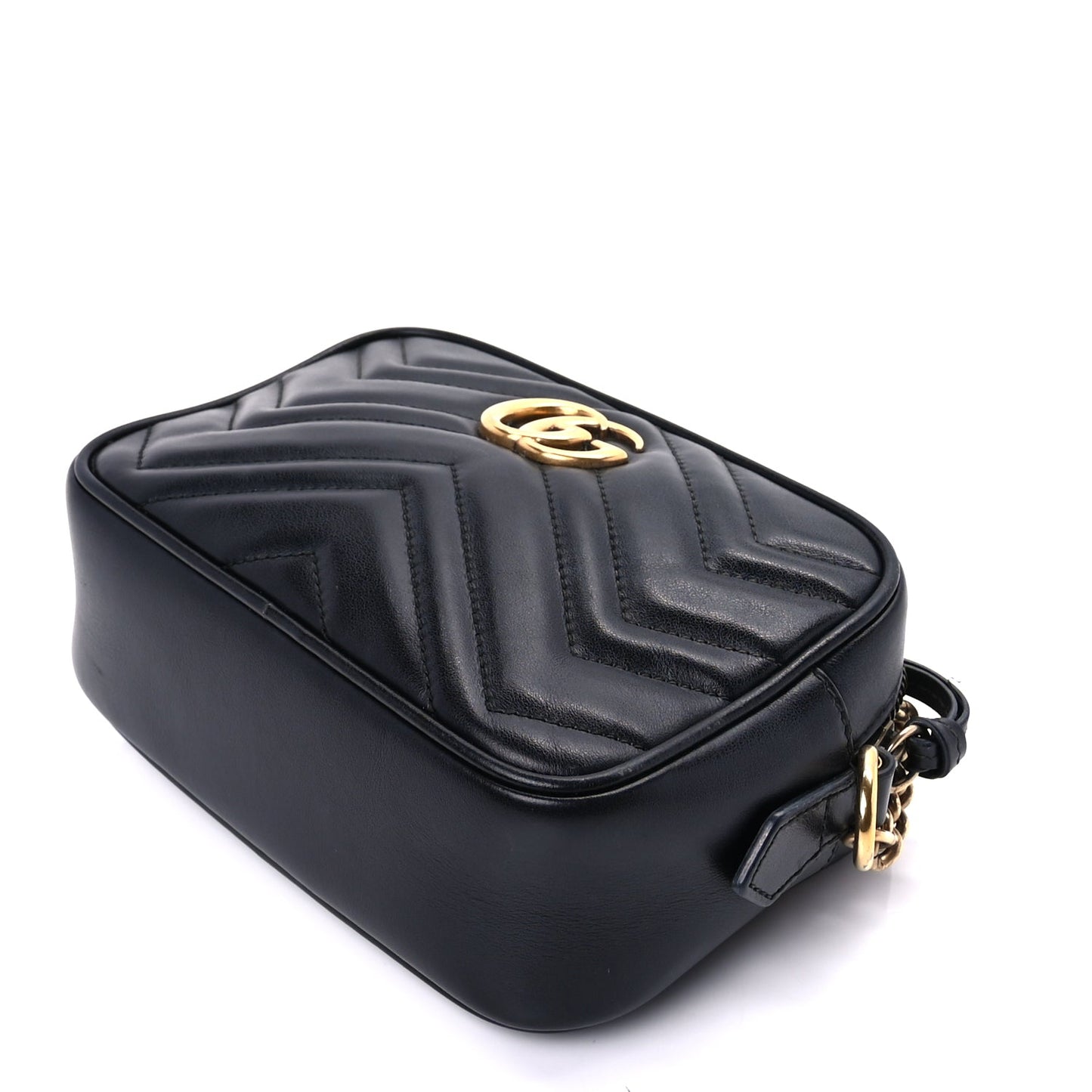 Gucci Calfskin Matelasse Mini GG Marmont Chain Shoulder Bag Black