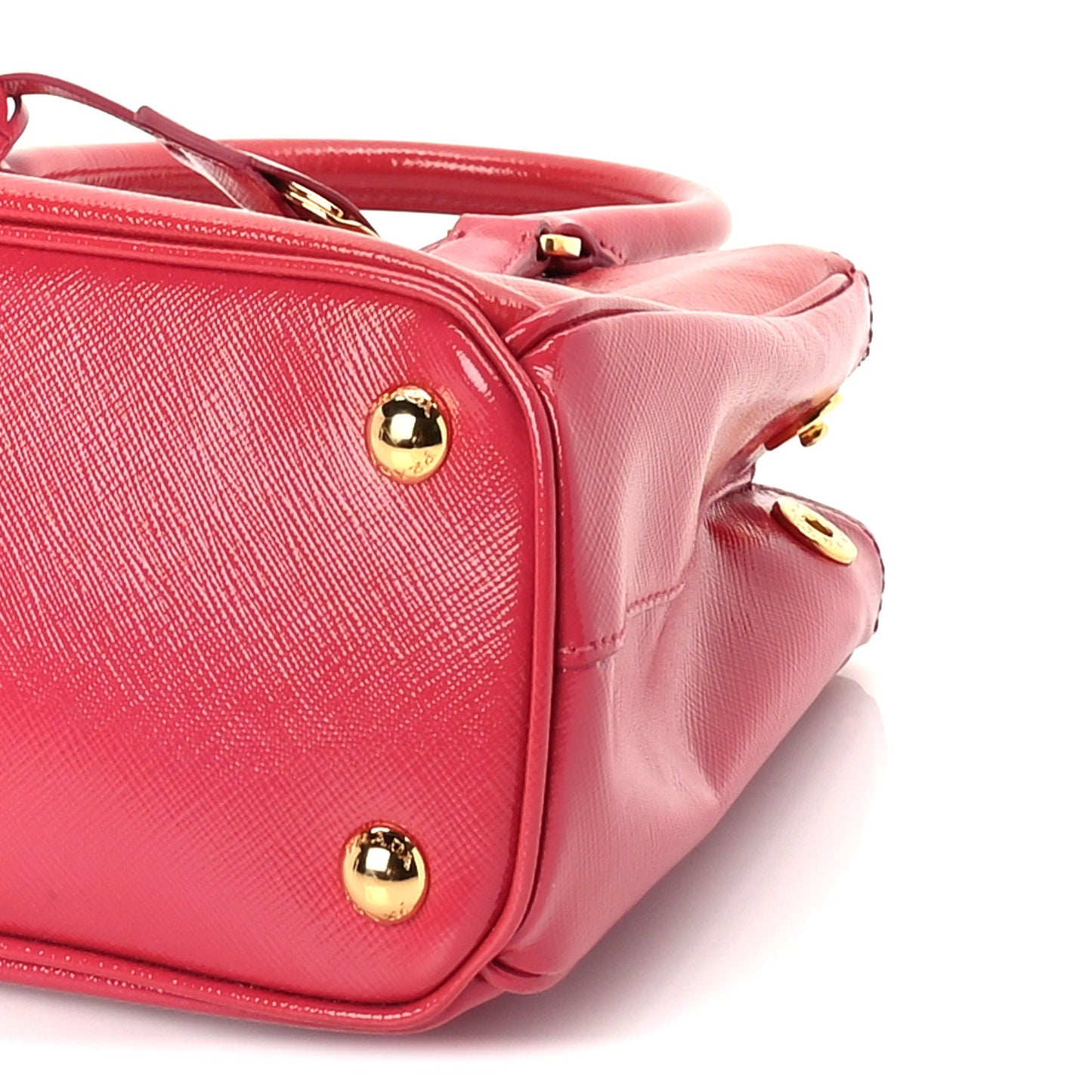 Prada Saffiano Vernice Mini Galleria Double Zip Tote Peonia