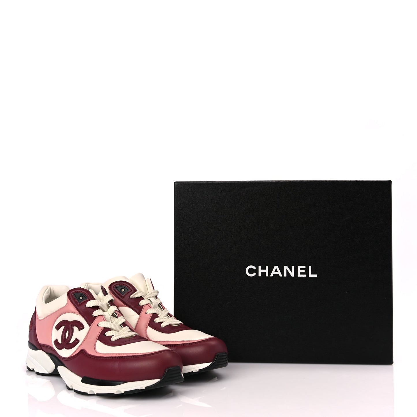 Chanel Calfskin CC Sneakers 39.5 Light Burgundy White Pink