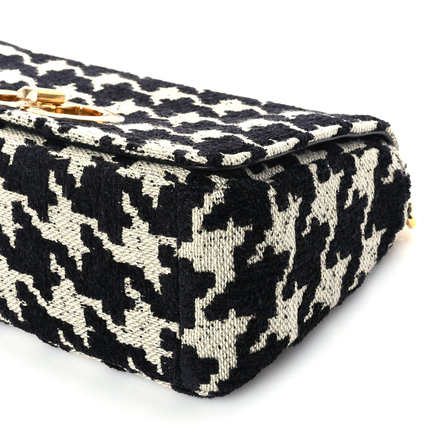 Christian Dior Technical Canvas Macro Houndstooth Medium Caro Bag Black White