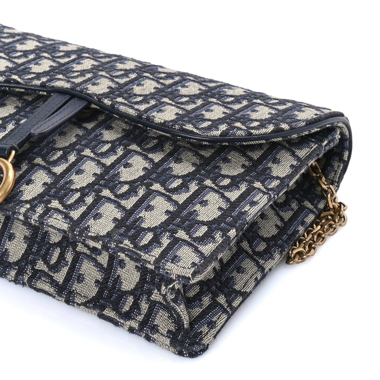 Christian Dior Oblique Saddle Chain Pouch Blue