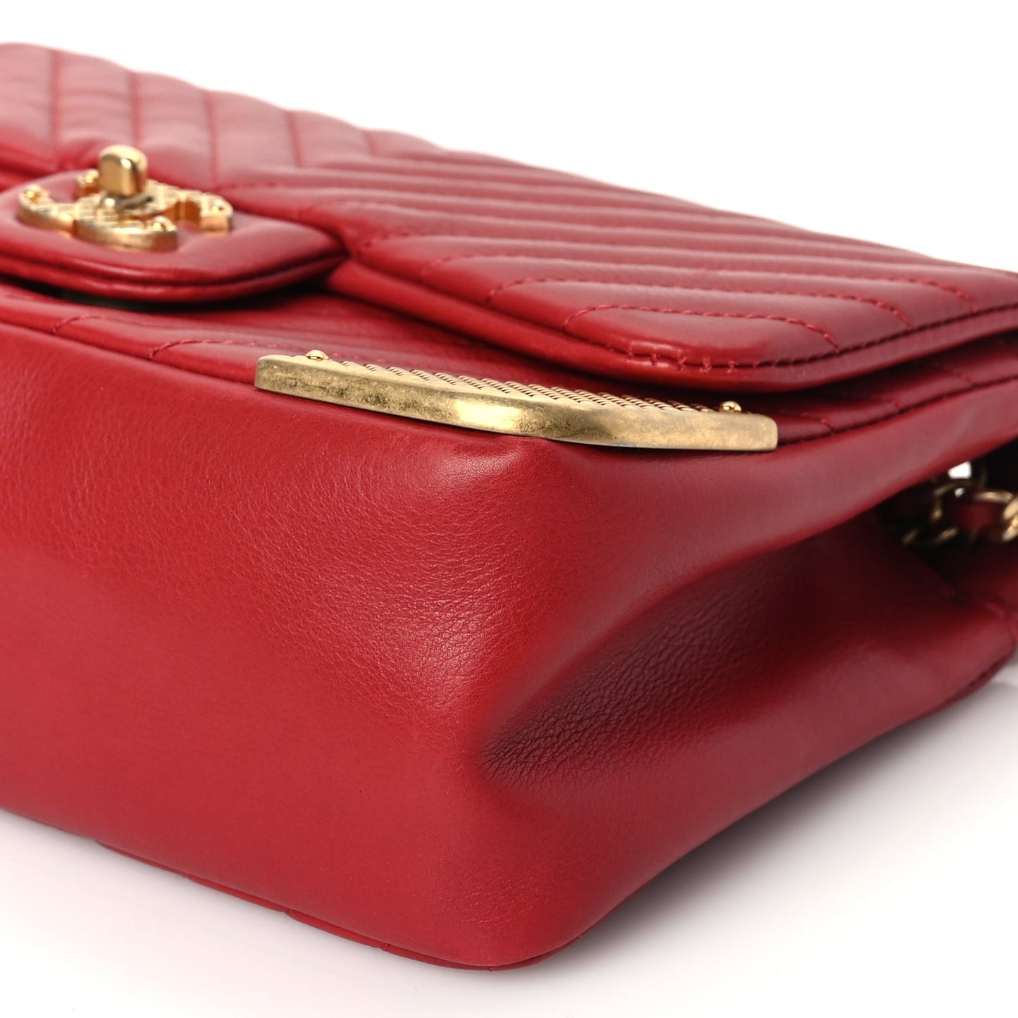 Chanel Calfskin Chevron Quilted Mini Rock The Corner Flap Red