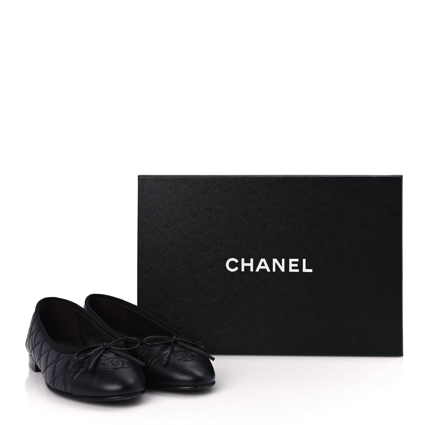 Chanel Aged Calfskin Quilted CC Cap Toe Ballerina Flats 36 Black