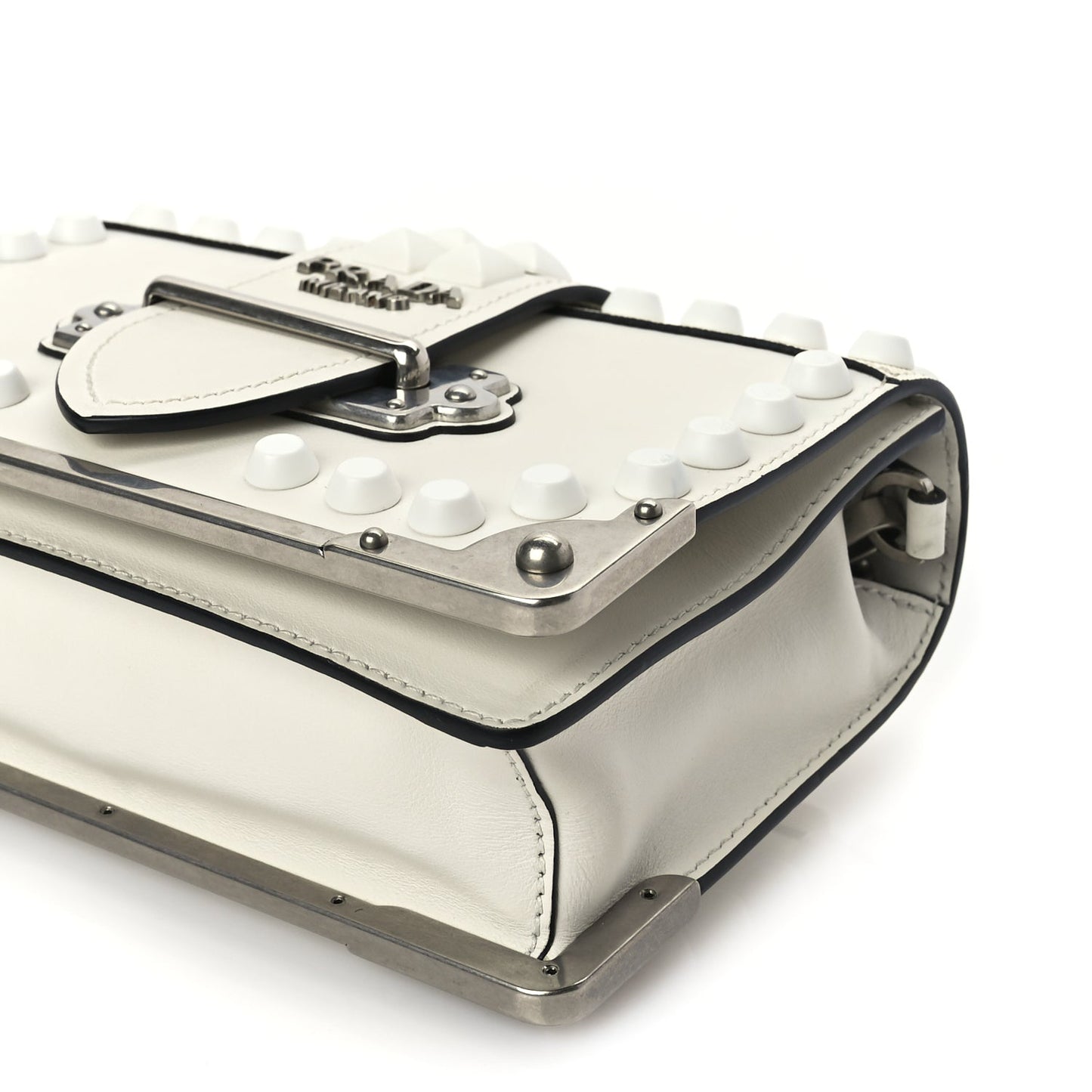 Prada City Calfskin Saffiano Studded Cahier Bag White