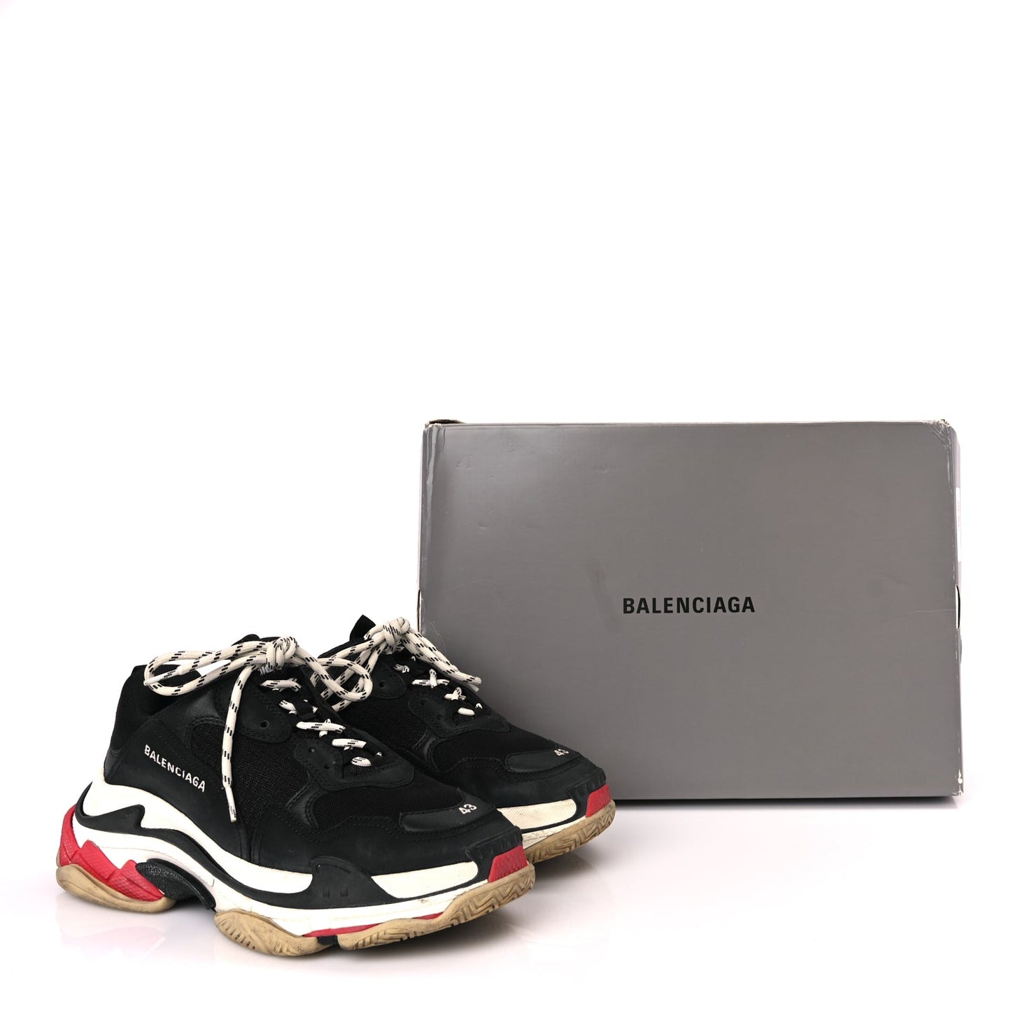 Balenciaga Fabric Mesh Washed Effect Mens Triple S Sneakers 43 Black Red