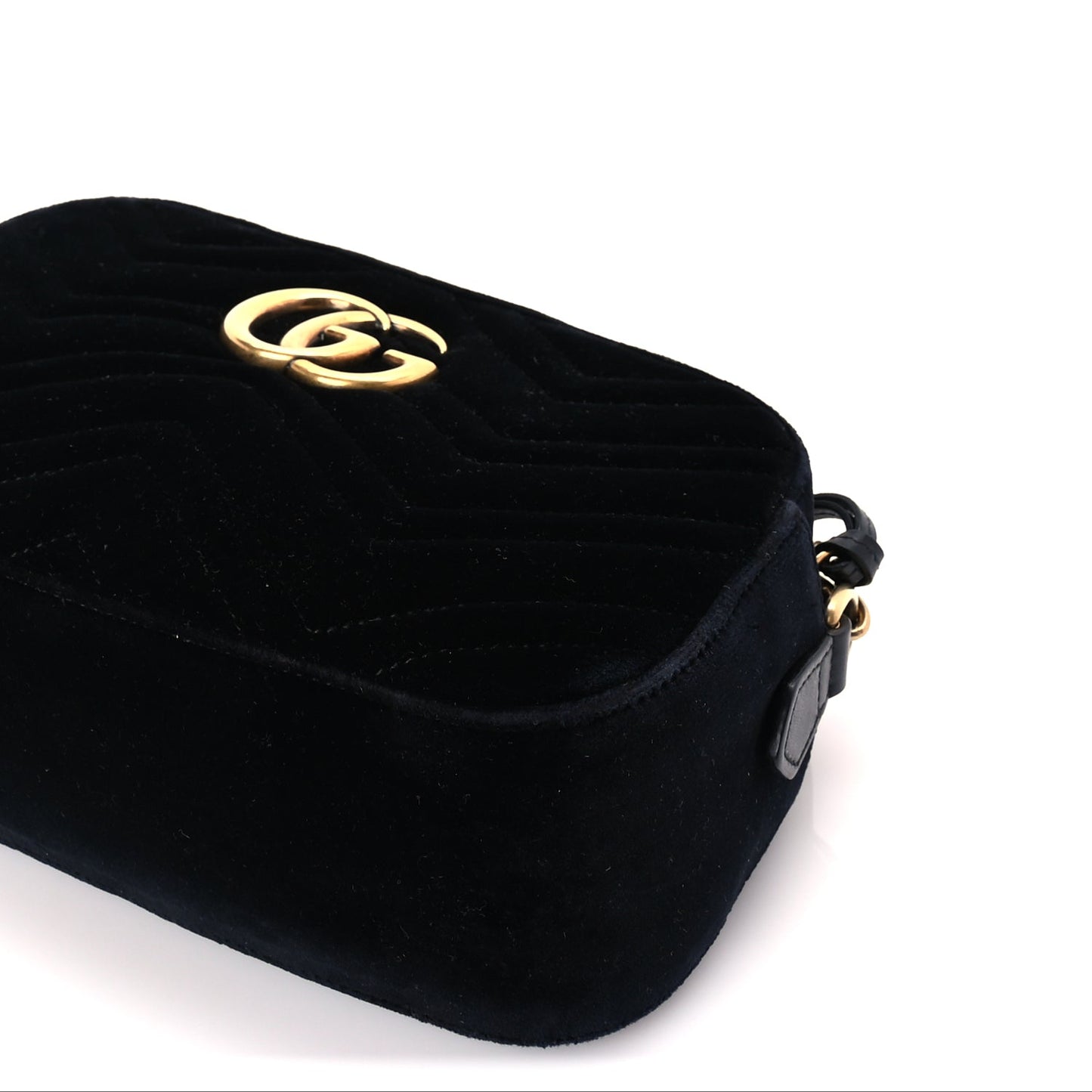 Gucci Velvet Matelasse Small GG Marmont Chain Shoulder Bag Black