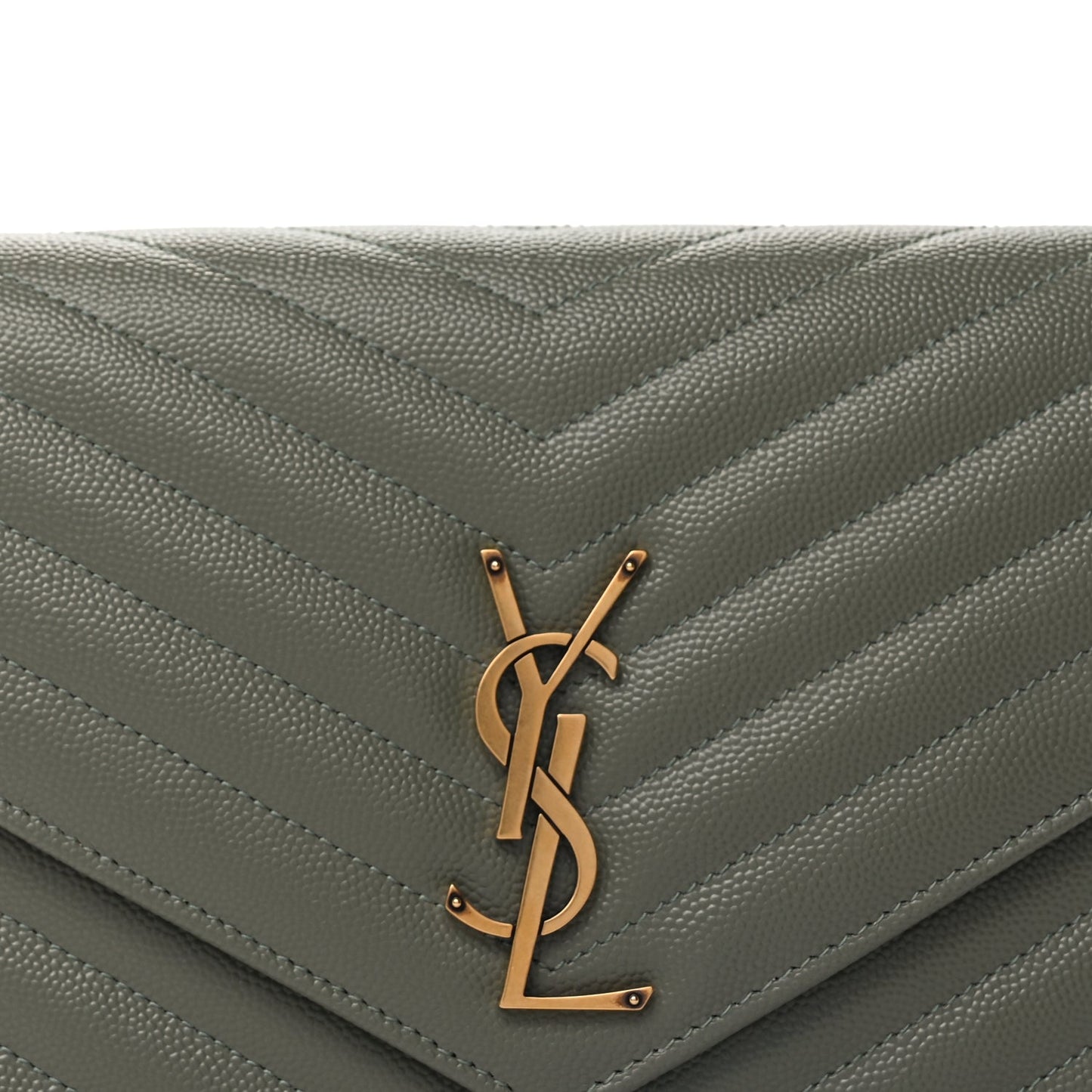 Saint Laurent Grain De Poudre Matelasse Chevron Monogram Envelope Clutch Light Sage