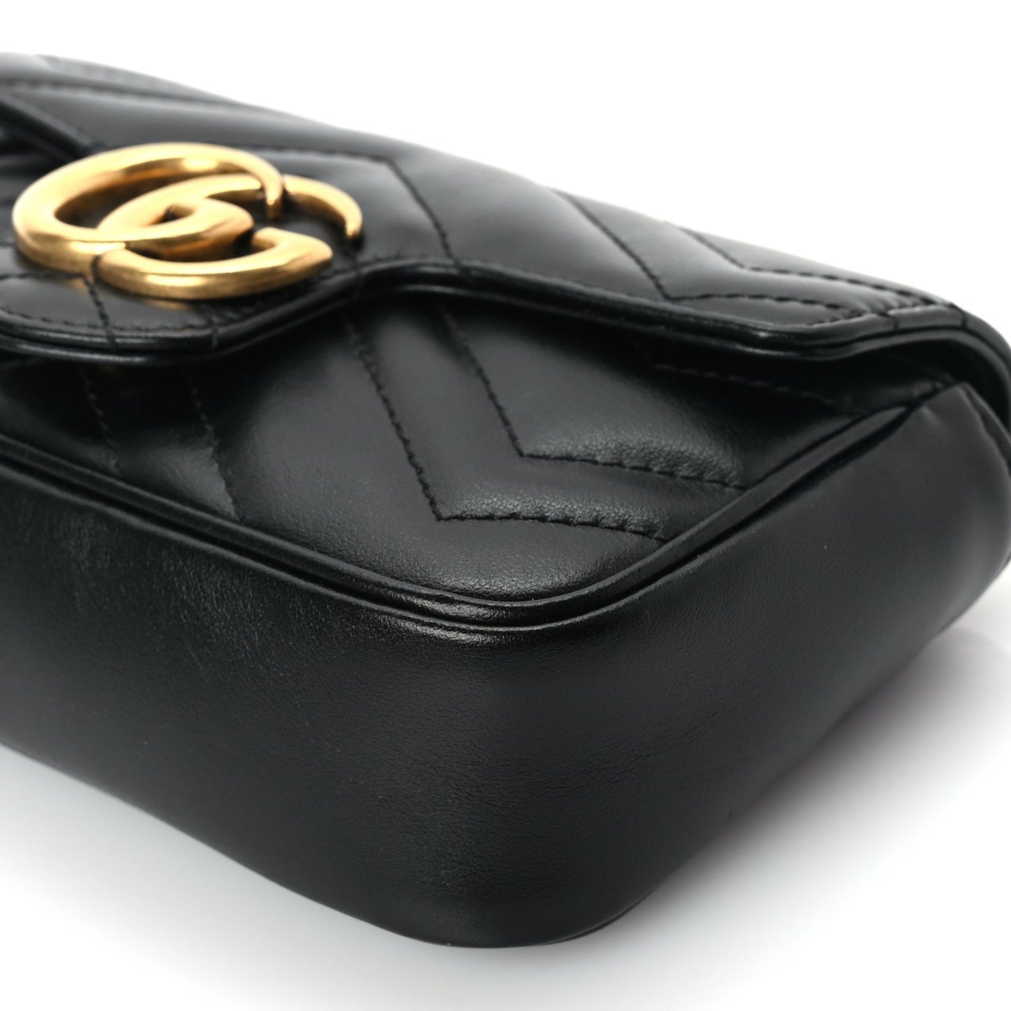 Gucci Calfskin Matelasse Super Mini GG Marmont Shoulder Bag Black