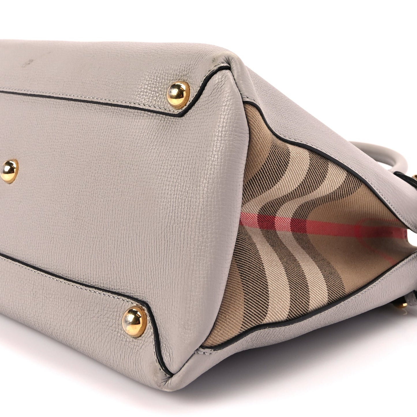 Burberry Derby Calfskin House Check Medium Banner Tote Pale Grey