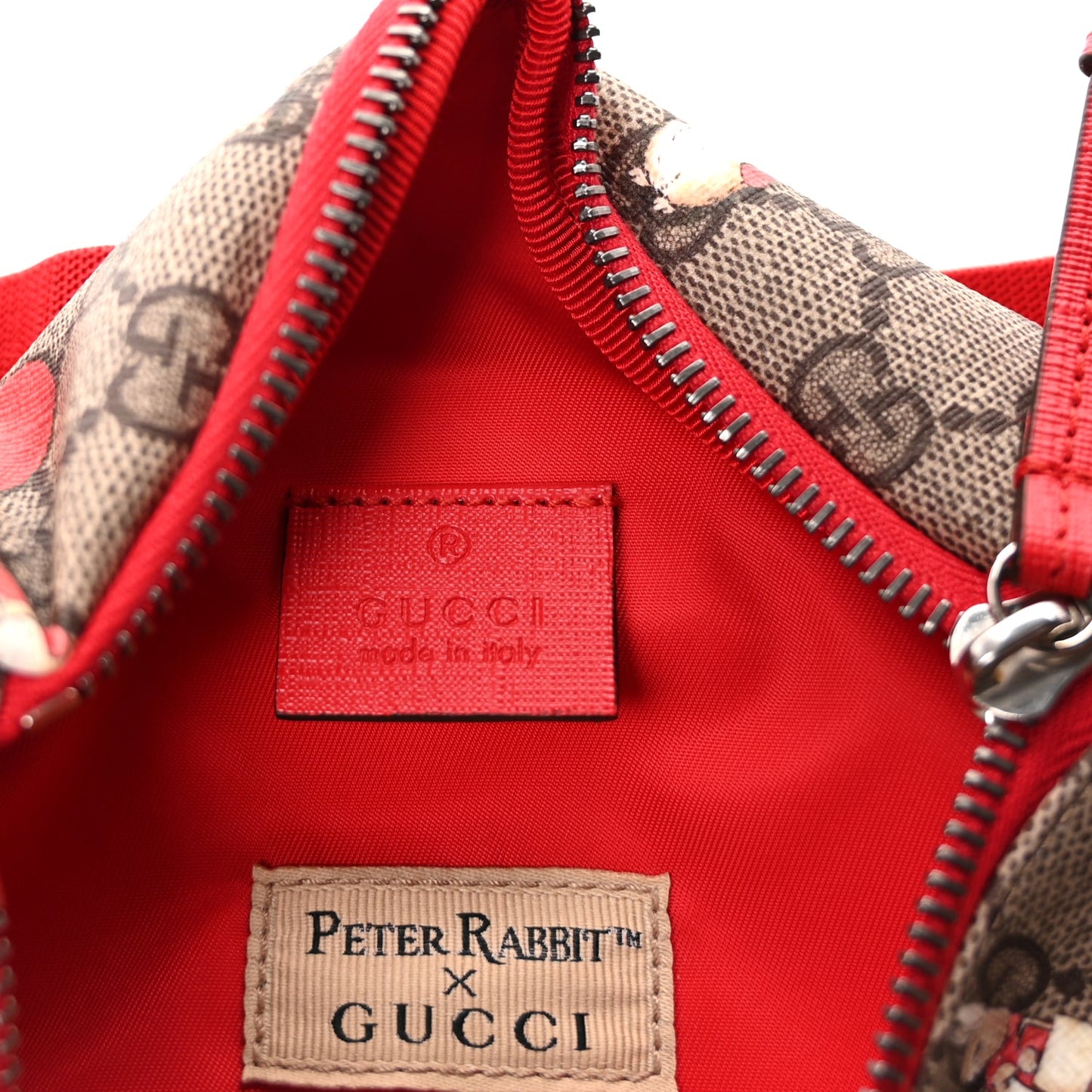 Gucci X PETER RABBIT GG Supreme Monogram Rabbit Print Childrens Belt Bag Beige Ebony Red