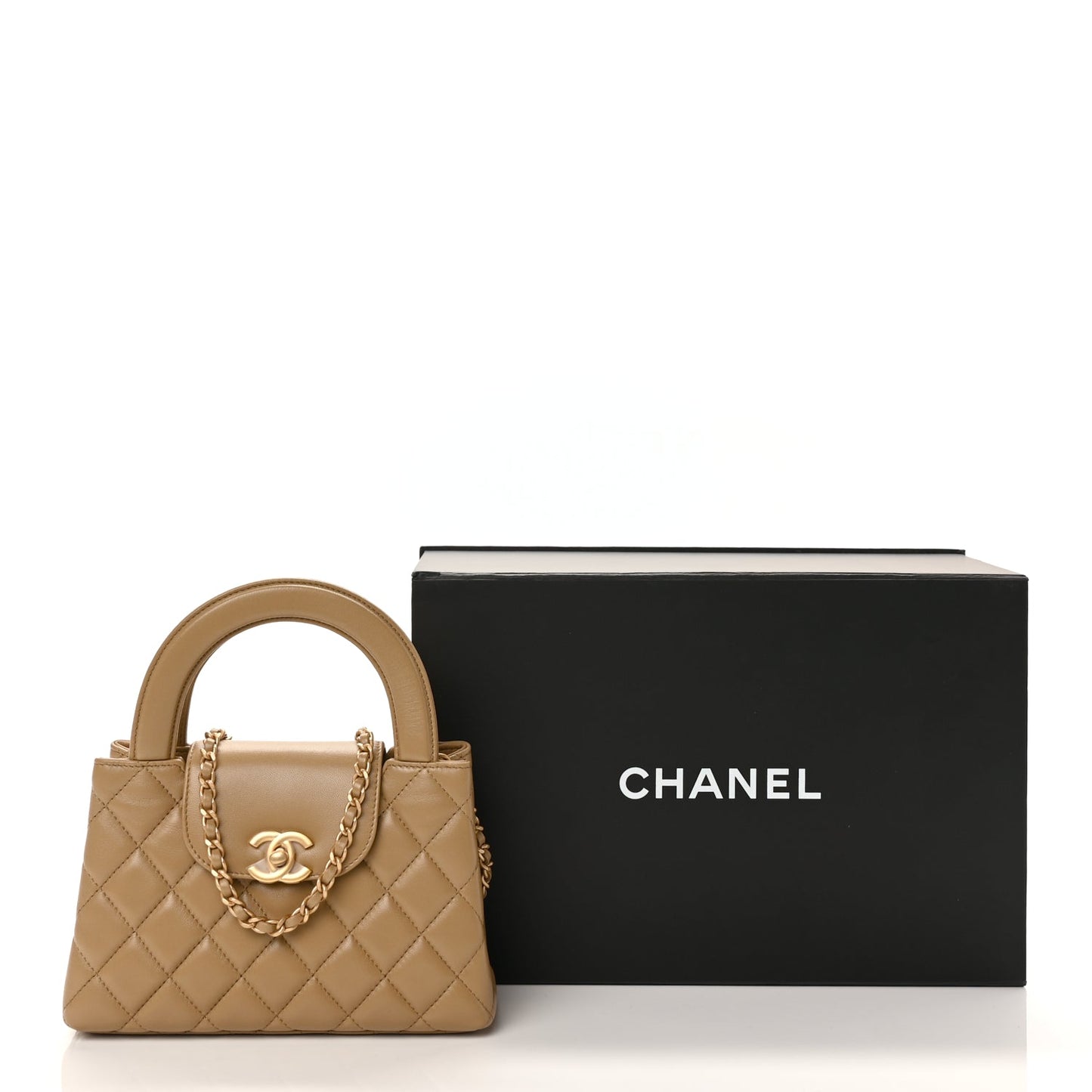 Chanel Shiny Aged Calfskin Quilted Nano Kelly Shopper Beige