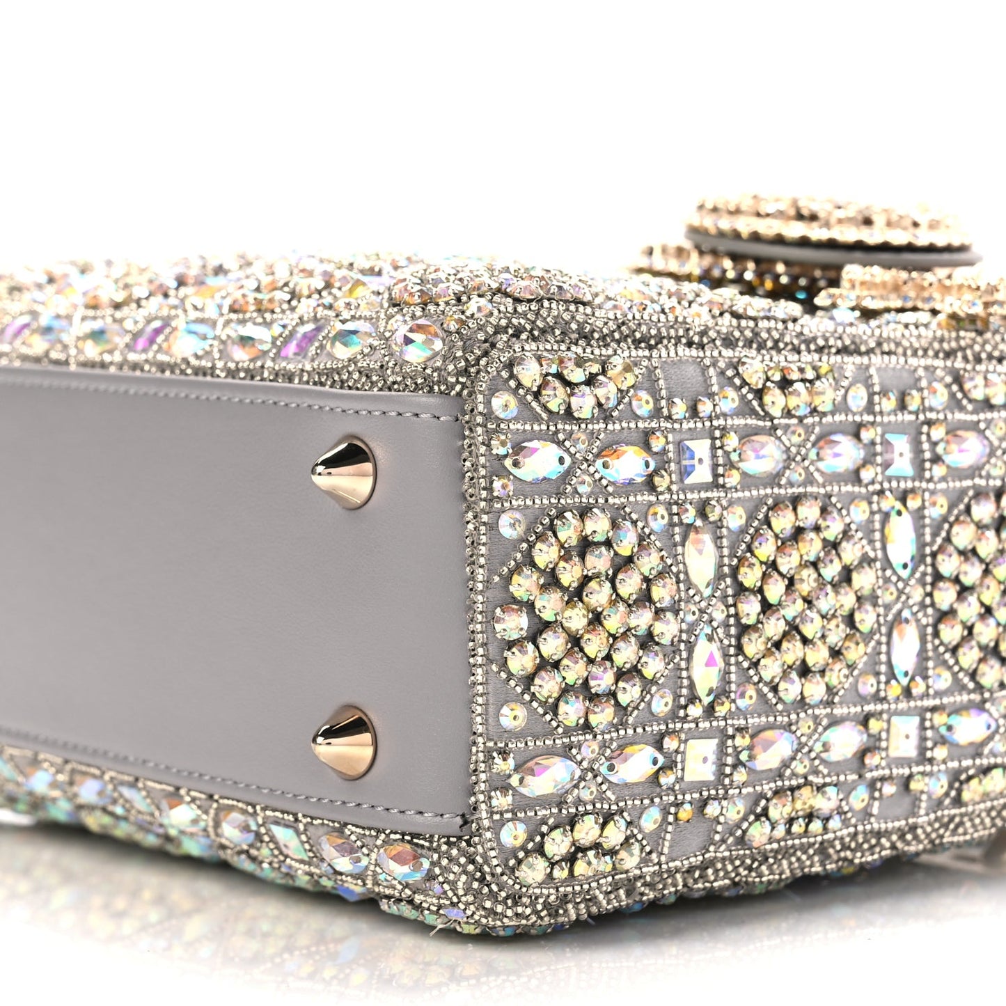 Christian Dior Calfskin Satin Celestial Bead Embroidery Cannage Mini Lady Dior Grey
