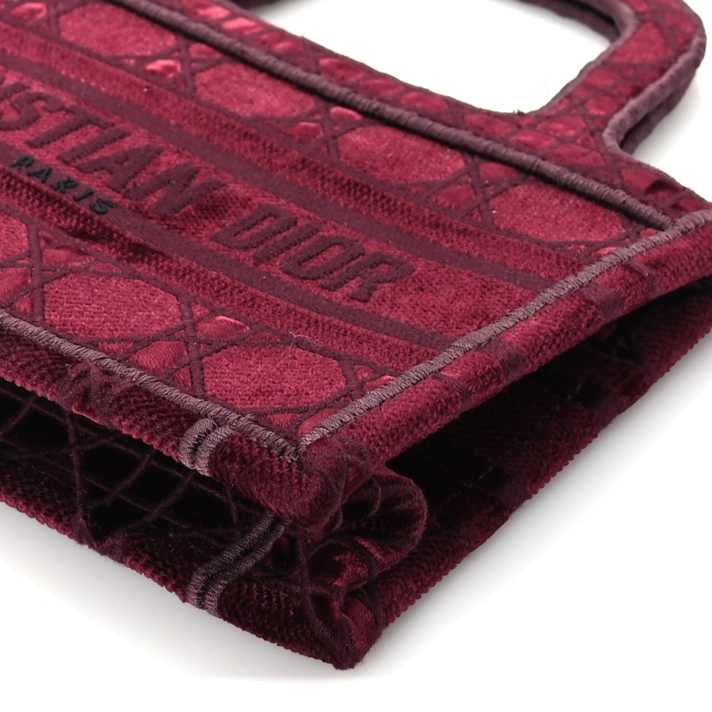 Christian Dior Velvet Cannage Embroidered Mini Book Tote Burgundy