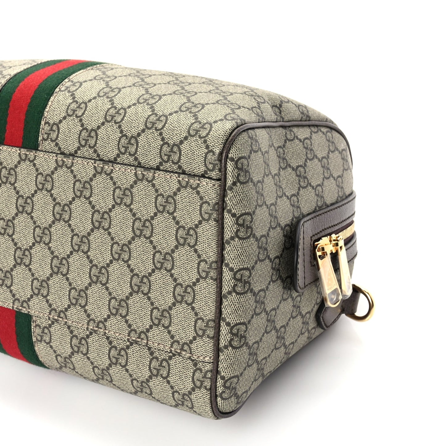 Gucci GG Supreme Monogram Web Medium Ophidia Top Handle Bag Beige Ebony