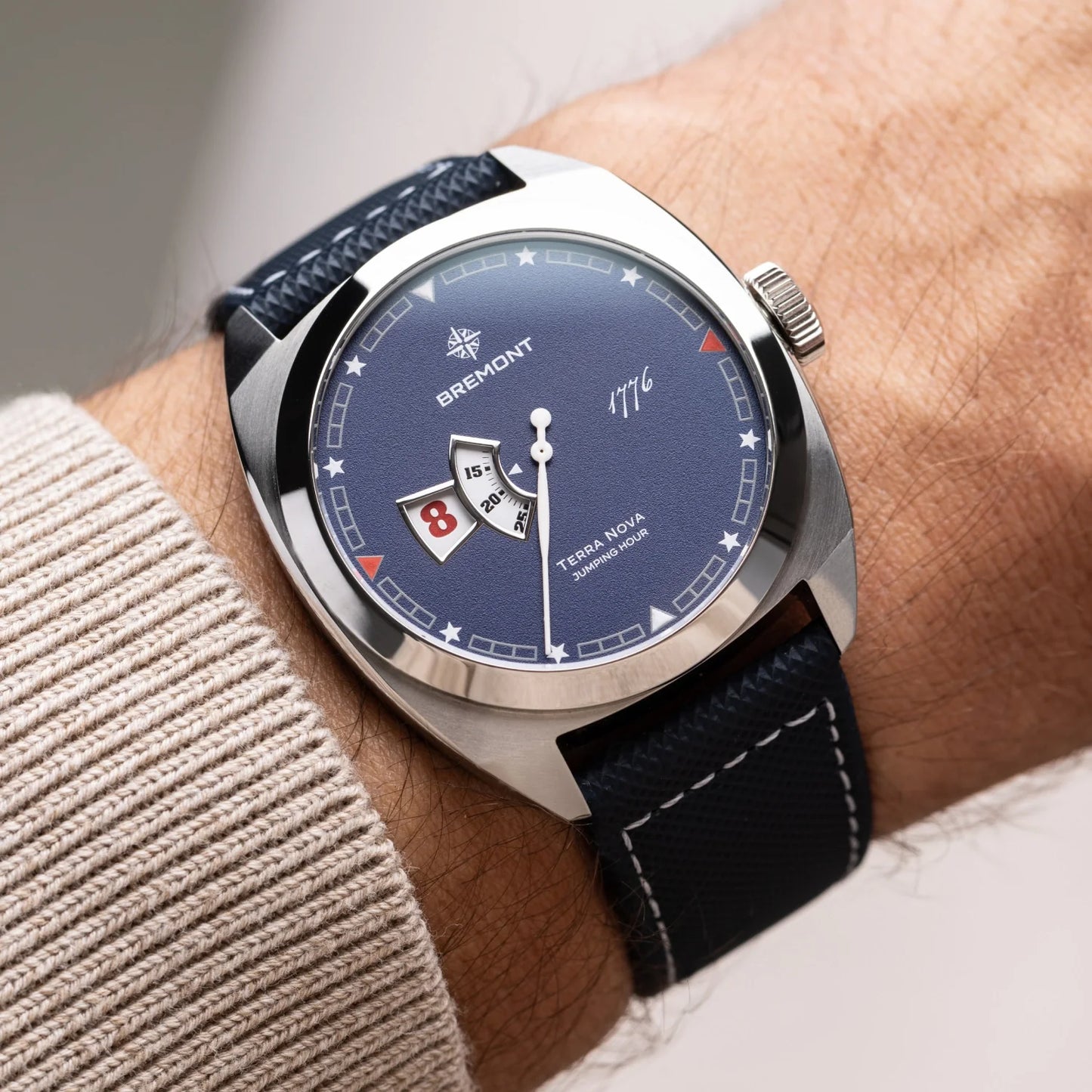 Terra Nova 40.5mm Jumping Hour 1776 Leather Strap