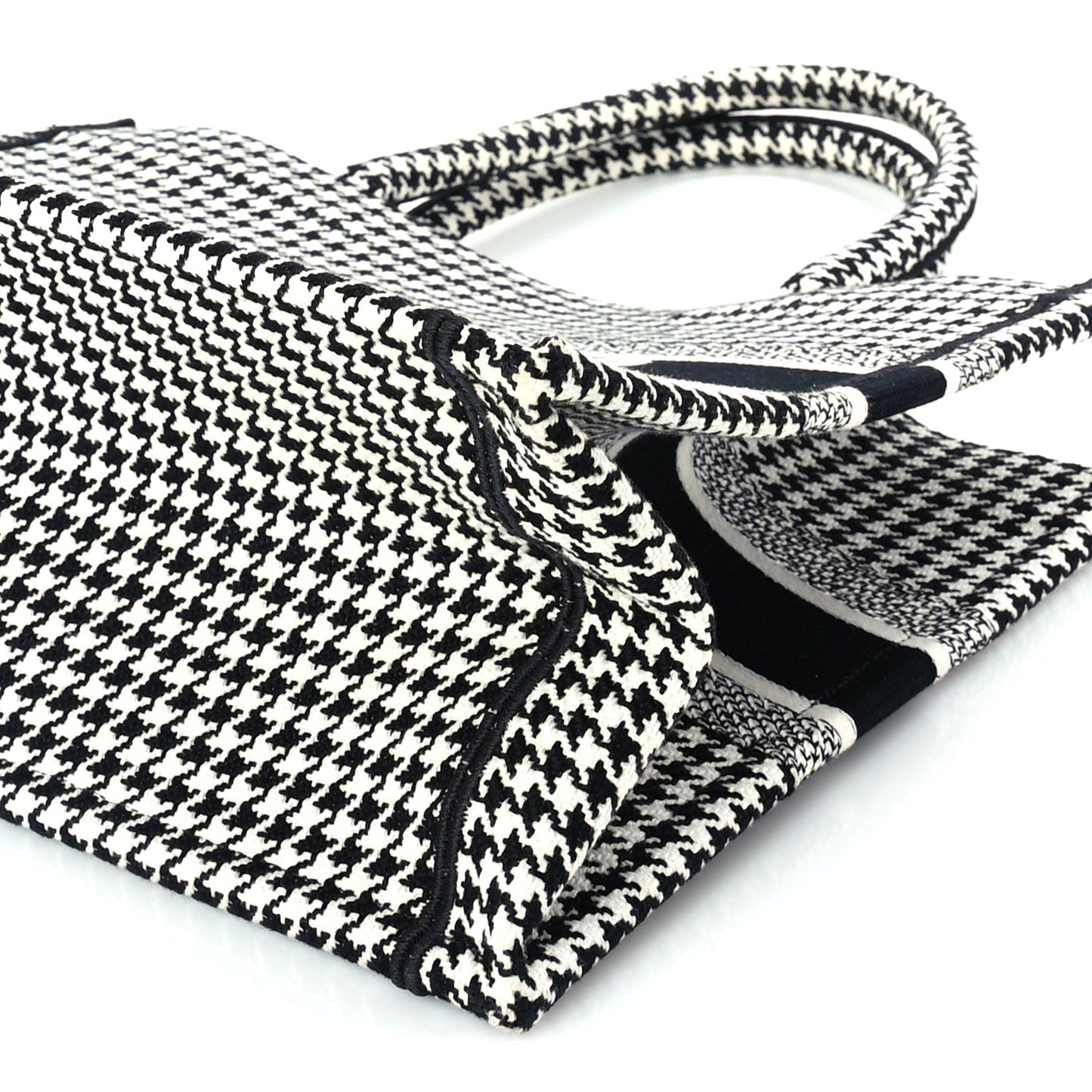 Christian Dior Canvas Houndstooth Embroidered Medium Book Tote Black White