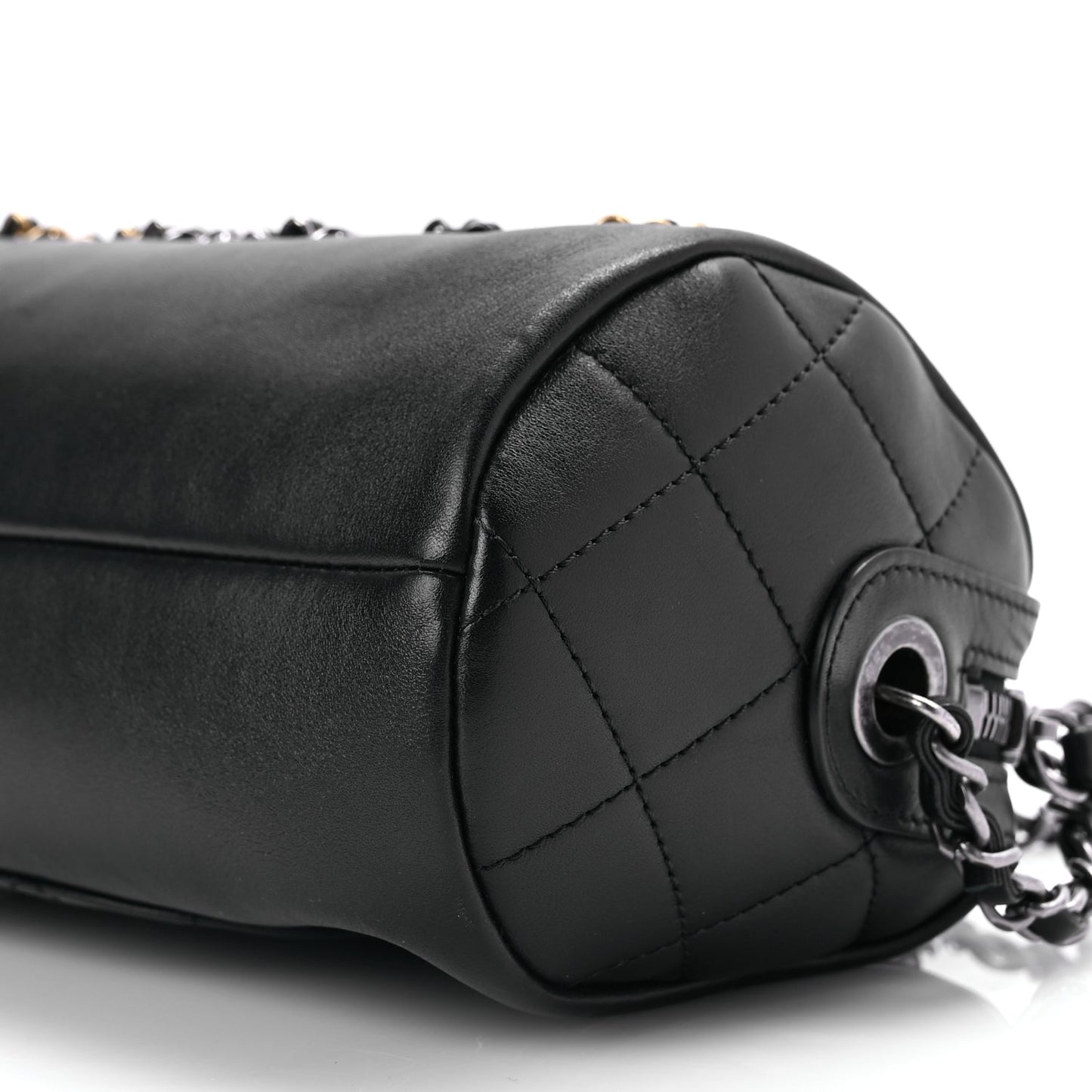 Chanel Calfskin Chain 20s Signature Bowling Bag Black