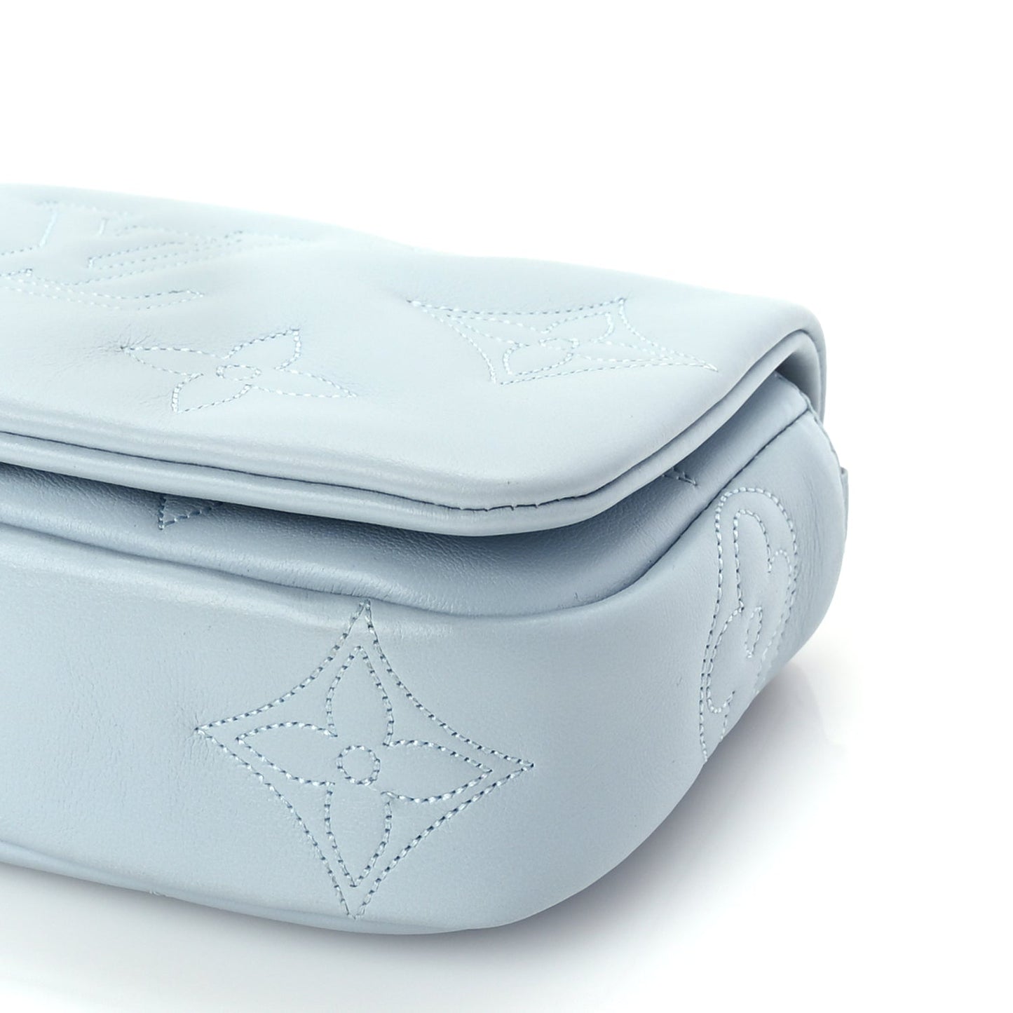 Louis Vuitton Calfskin Bubblegram Wallet On Strap Ice Blue