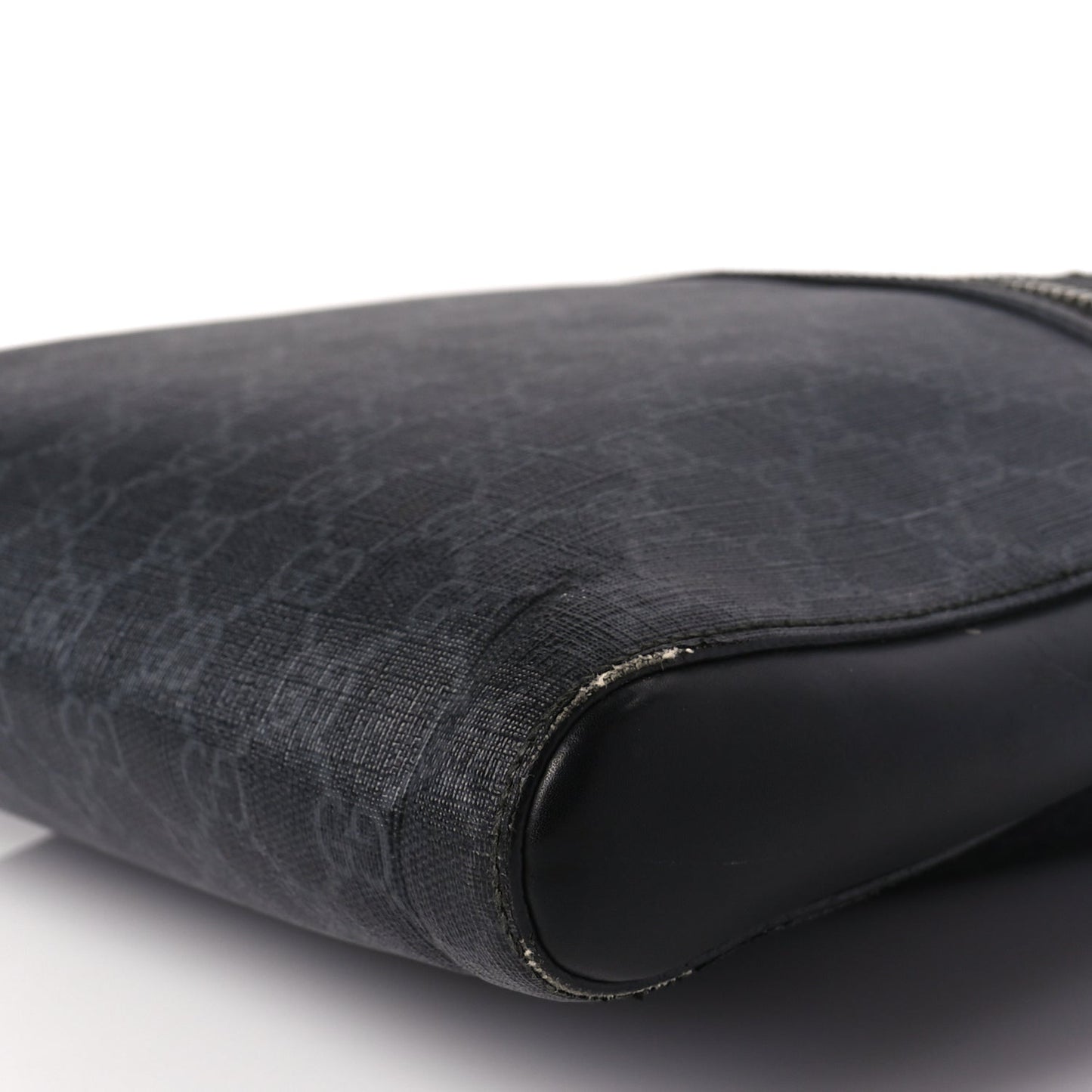 Gucci GG Supreme Monogram Appia Calfskin Web Flat Messenger Bag Black Grey
