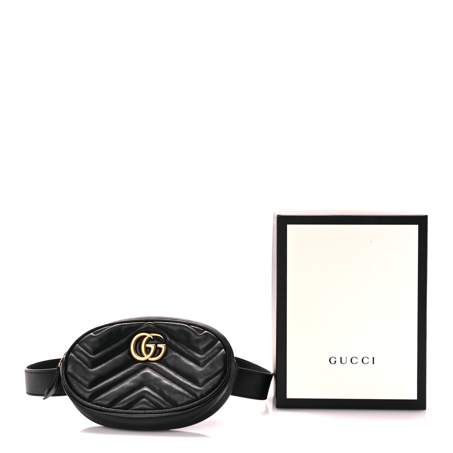 Gucci Calfskin Matelasse GG Marmont Belt Bag 85 Black