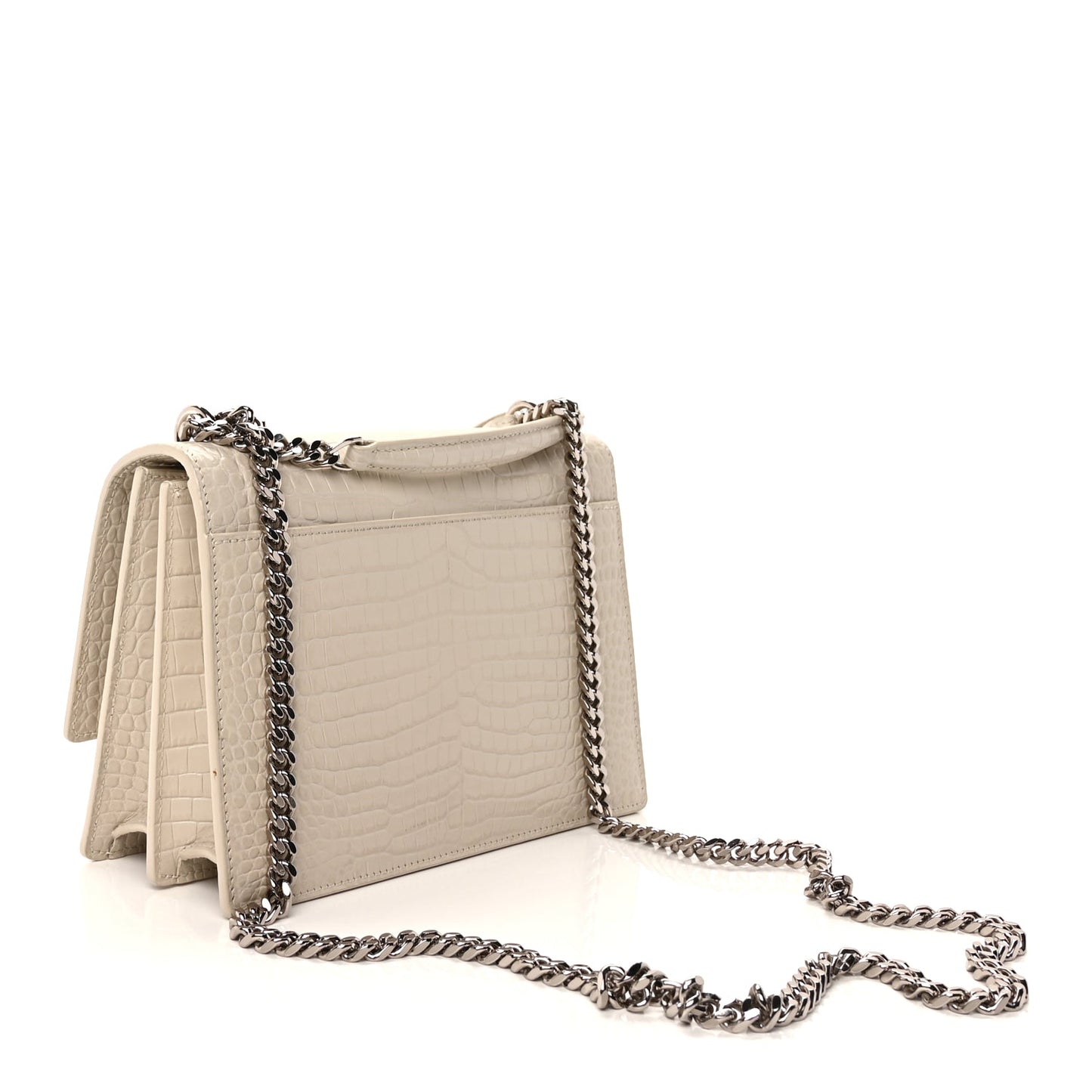 Saint Laurent Calfskin Crocodile Embossed Medium Monogram Sunset Blanc Vintage