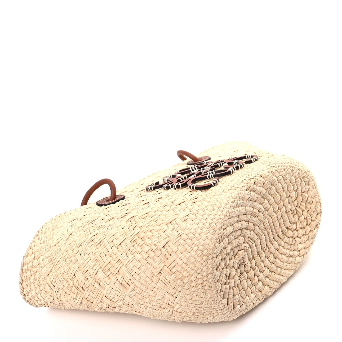 Loewe Calfskin Raffia Small Anagram Basket Tote Bag Natural Tan
