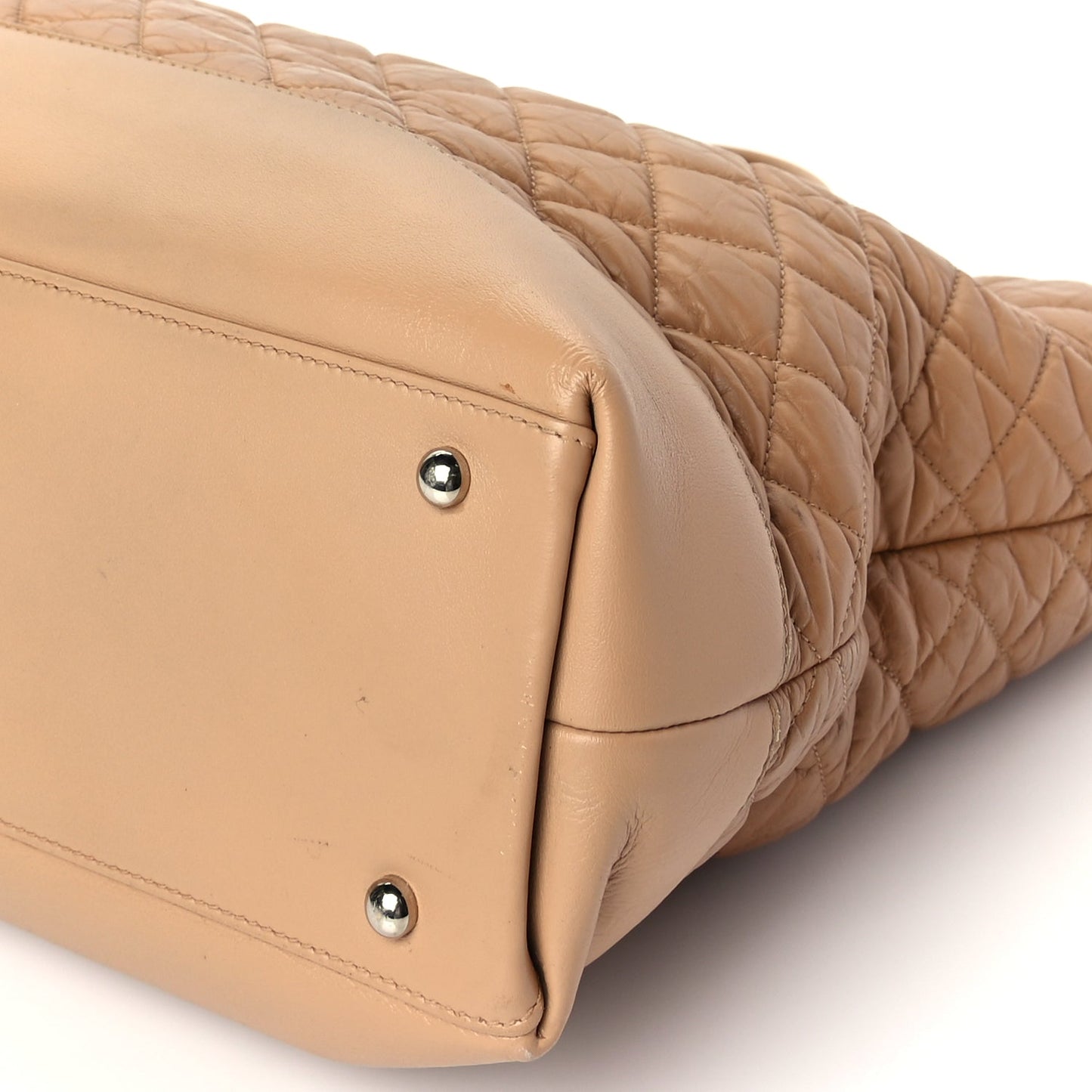Chanel Aged Calfskin Quilted Be CC Tote Beige