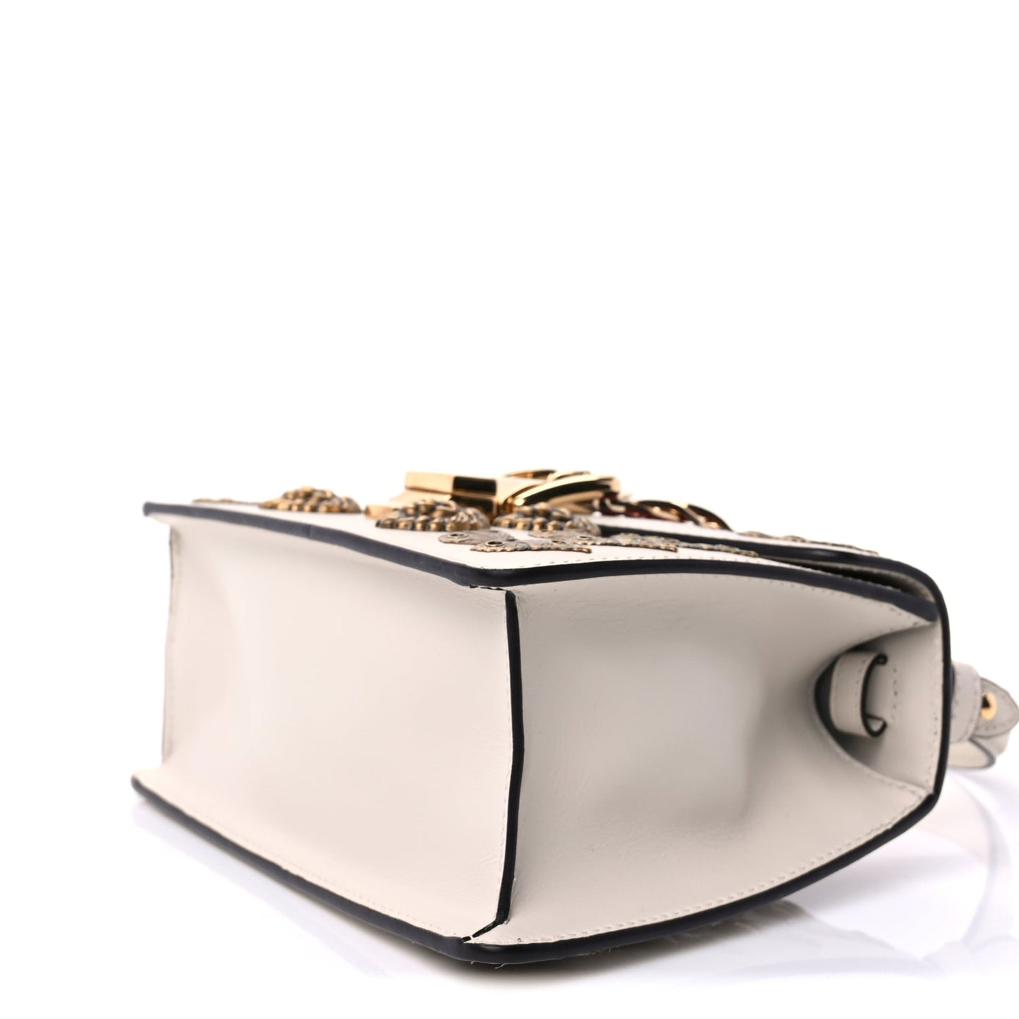 Gucci Calfskin Animal Studs Mini Sylvie Top Handle Bag White