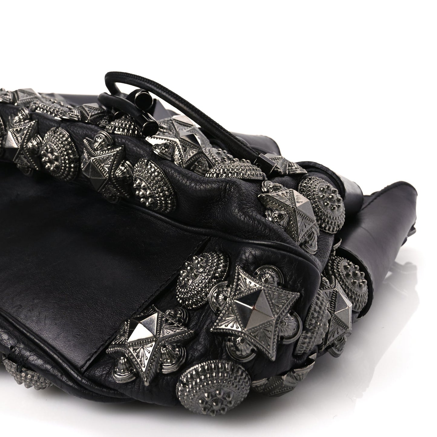 Burberry Calfskin Mason Warrior Studded Hobo Black