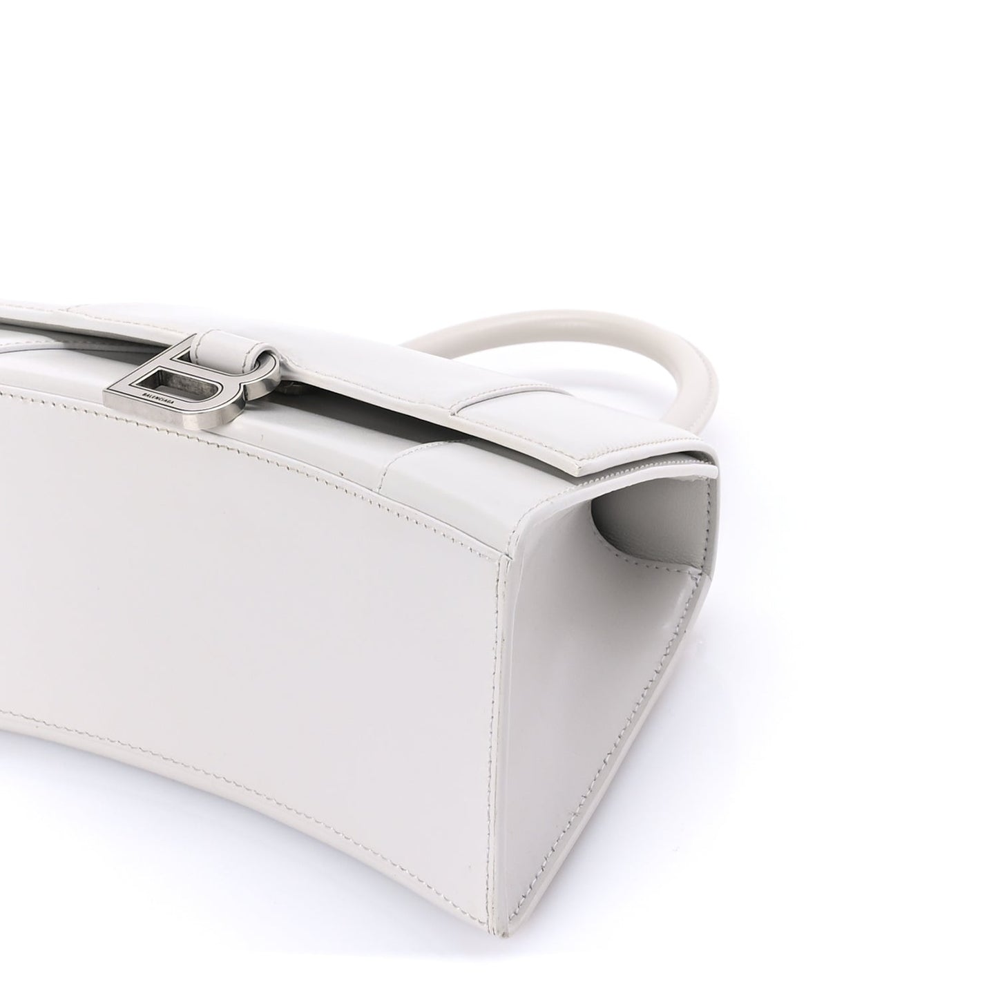 Balenciaga Shiny Box Calfskin Tonal B Small Hourglass Top Handle Bag White