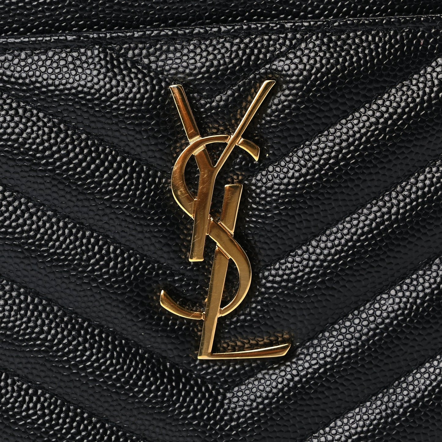 Saint Laurent Grain De Poudre Chevron Monogram Bill Pouch Black