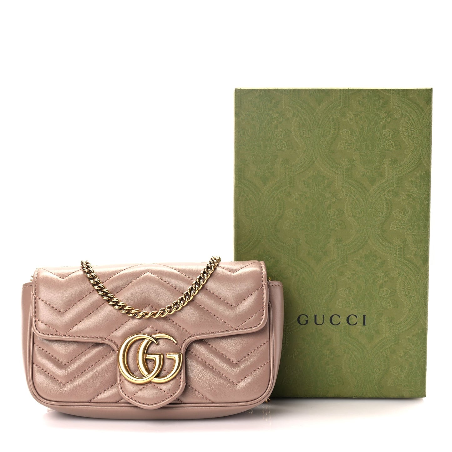 Gucci Calfskin Matelasse Super Mini GG Marmont Shoulder Bag Porcelain Rose