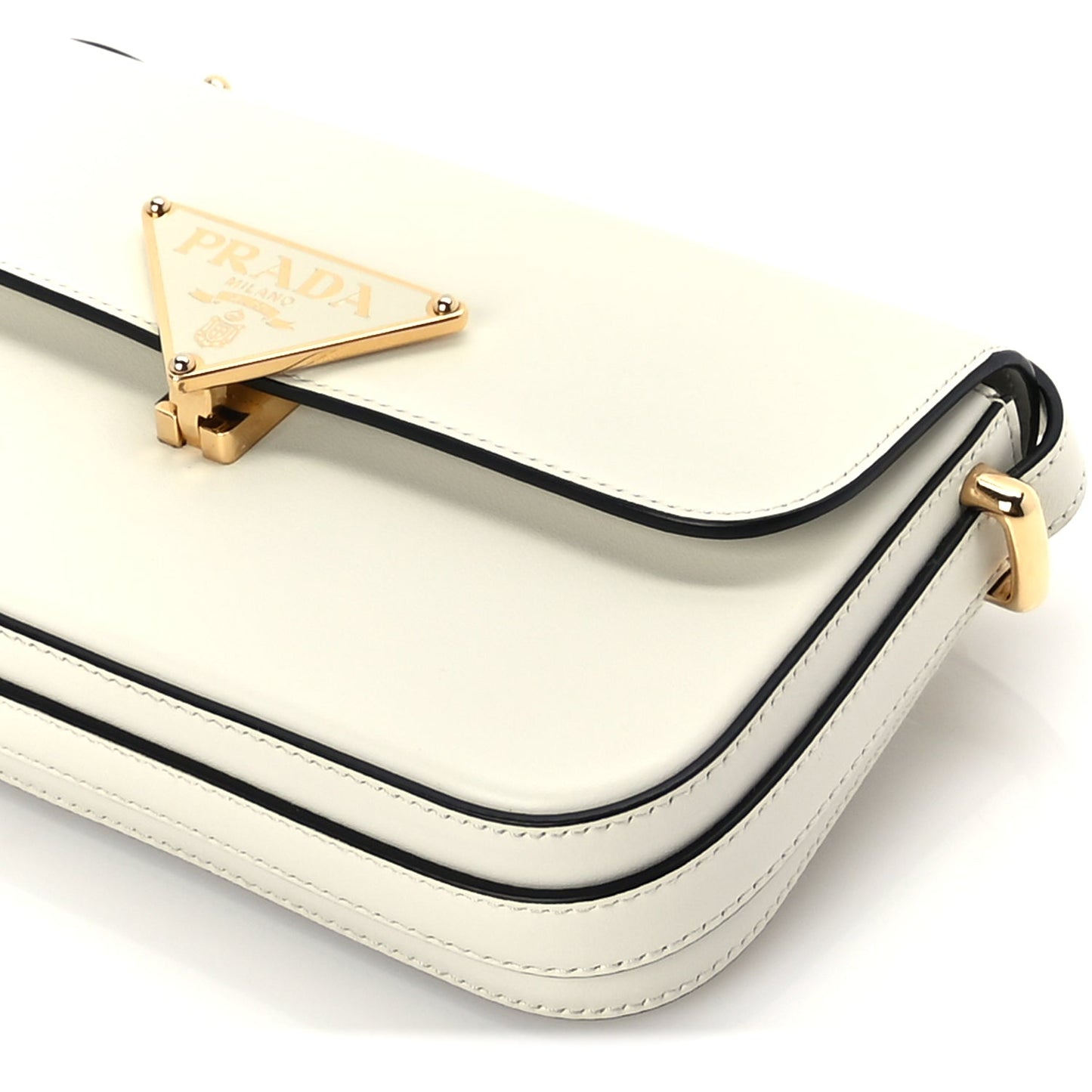 Prada Box Calfskin Triangle Embleme Flap Shoulder Bag White