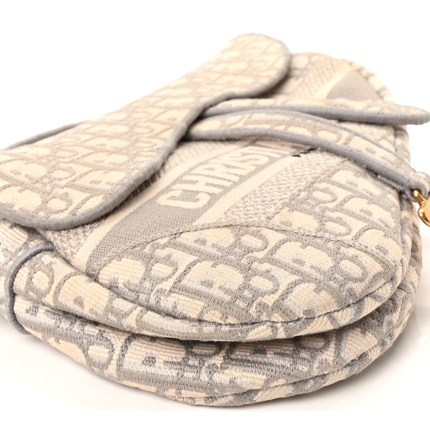 Christian Dior Oblique Embroidered Saddle Bag Gray