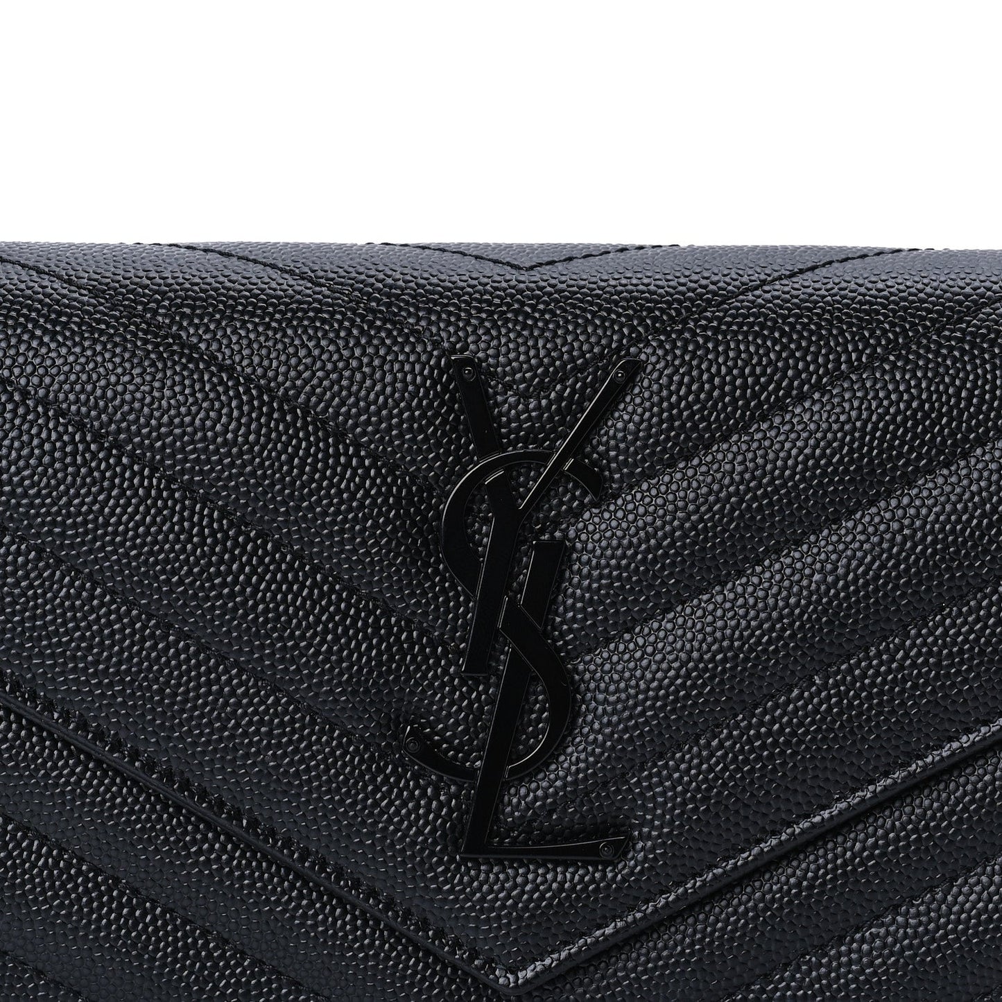 Saint Laurent Grain De Poudre Matelasse Chevron Monogram Flap Wallet Black