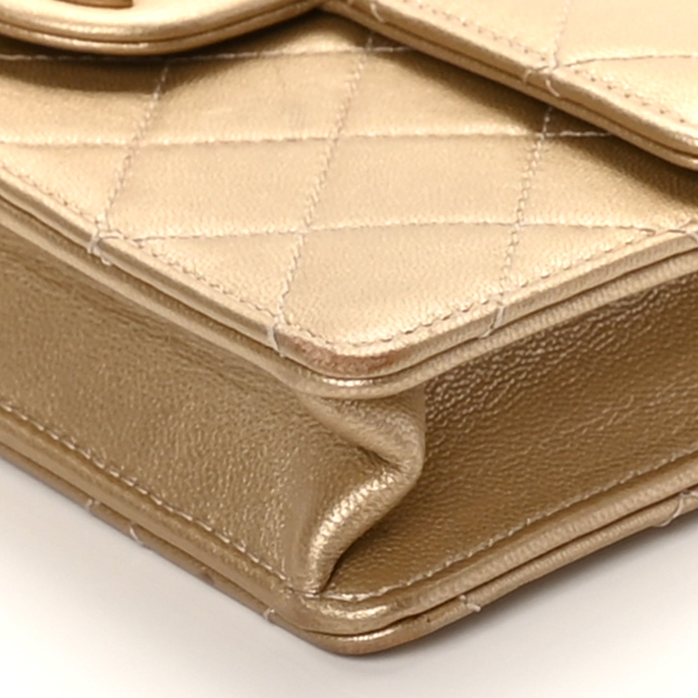 Chanel Metallic Lambskin Quilted Small Chic Pearls Flap Gold