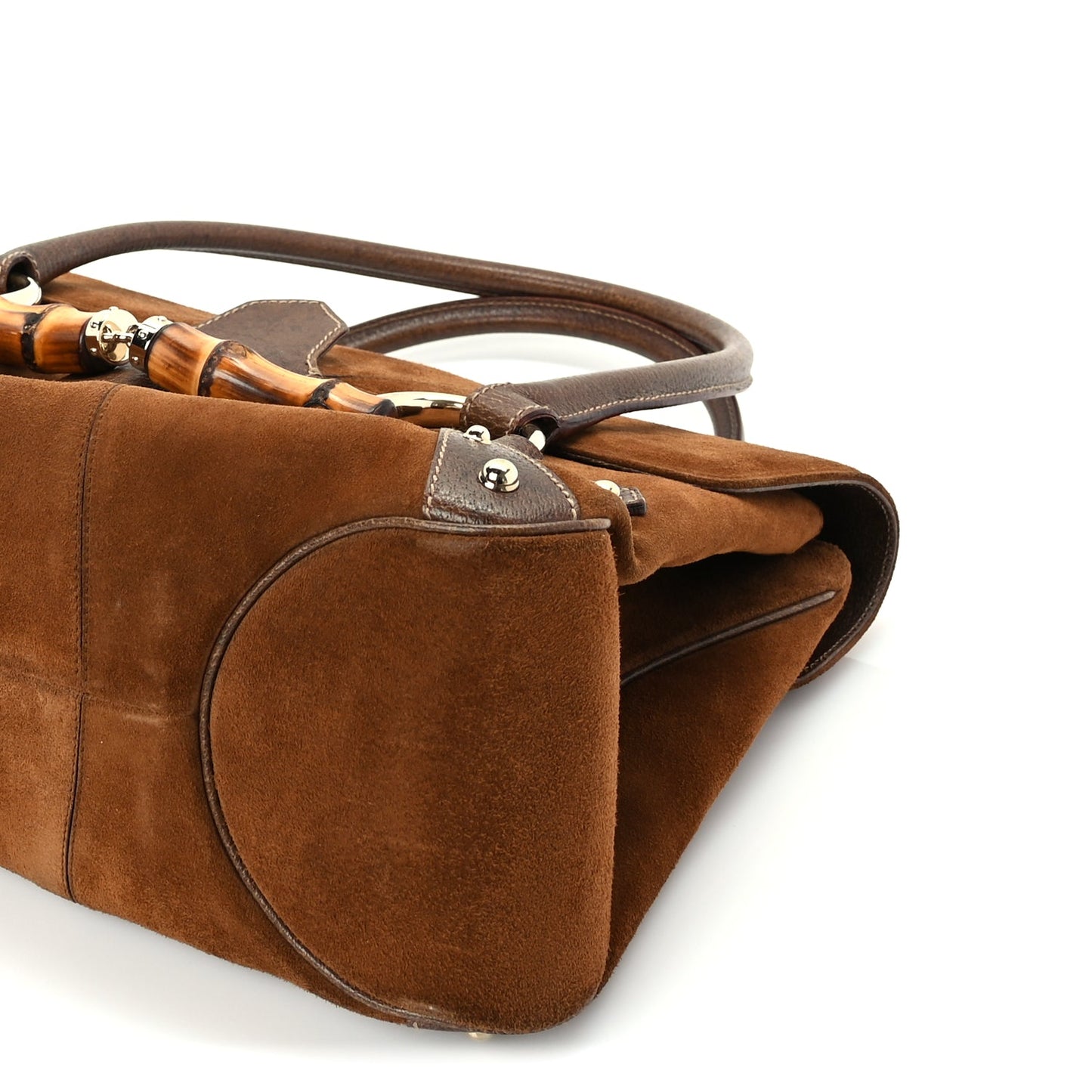 Gucci Suede Bamboo Horsebit Large Flap Bag Brown