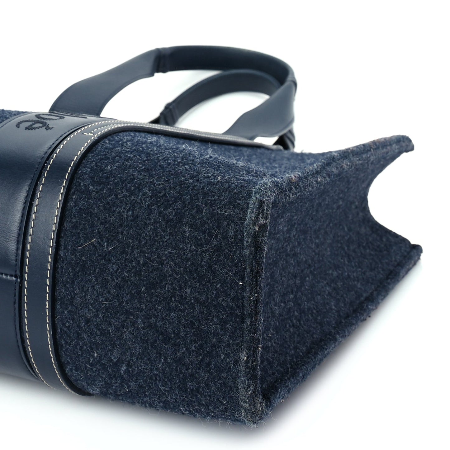 Chloe Felt Shiny Calfskin Large Woody Ribbon Tote Obscure Navy