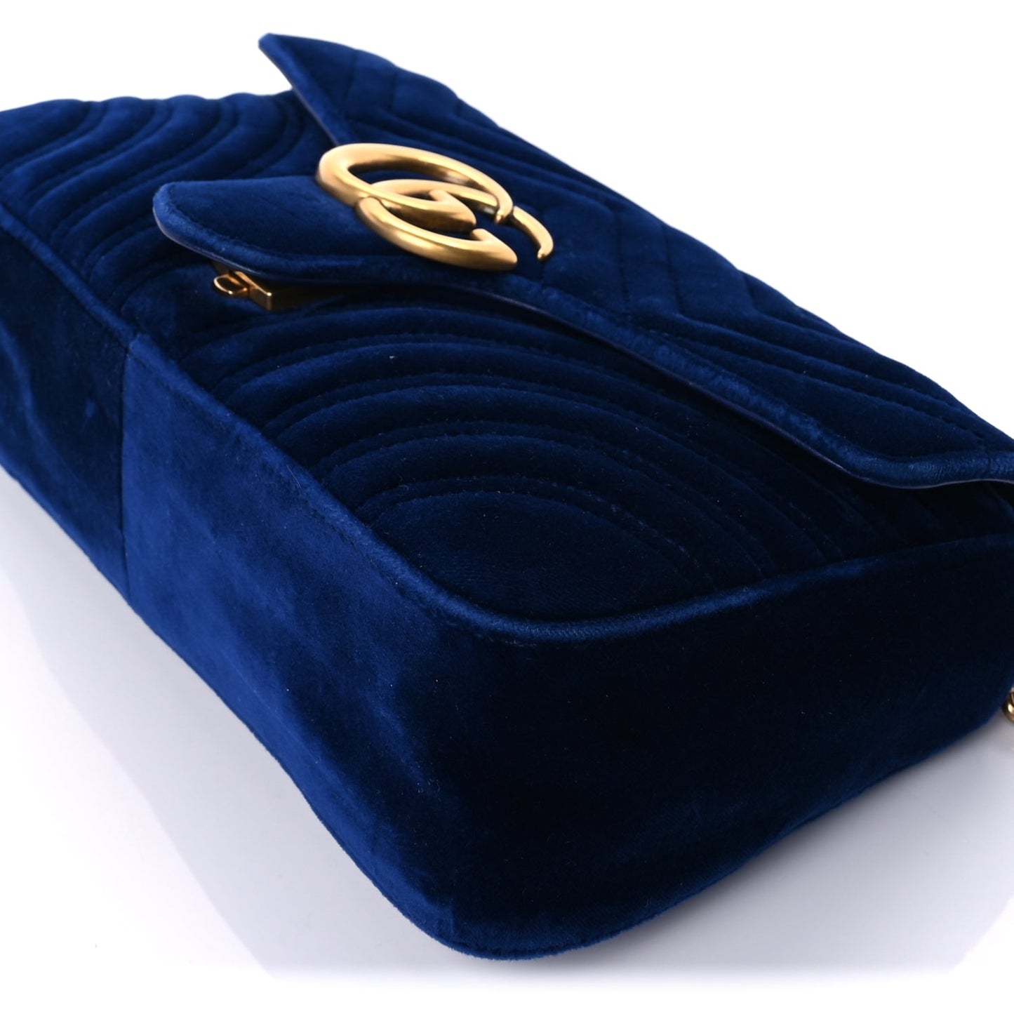 Gucci Velvet Matelasse Medium GG Marmont Shoulder Bag Cobalt Blue
